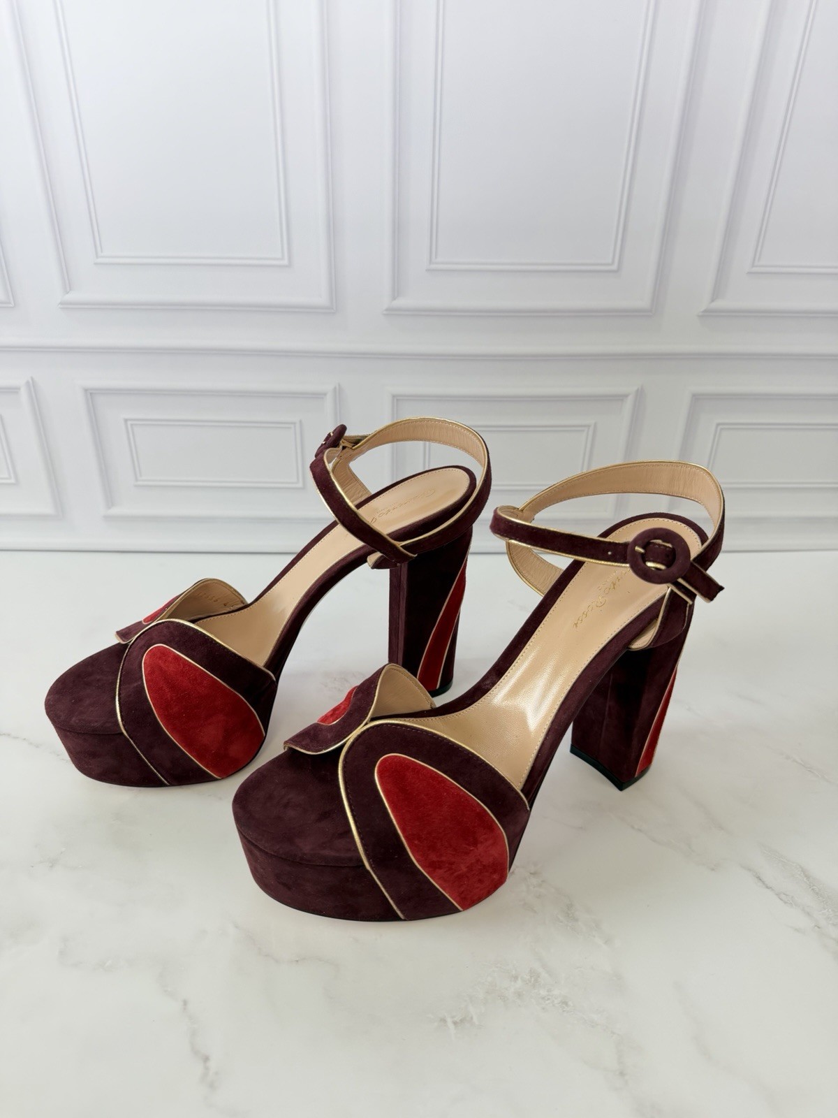 Gianvito Rossi Tamara 125mm Platform Heeled Sandals Burgundy Suede EU 41 NIB