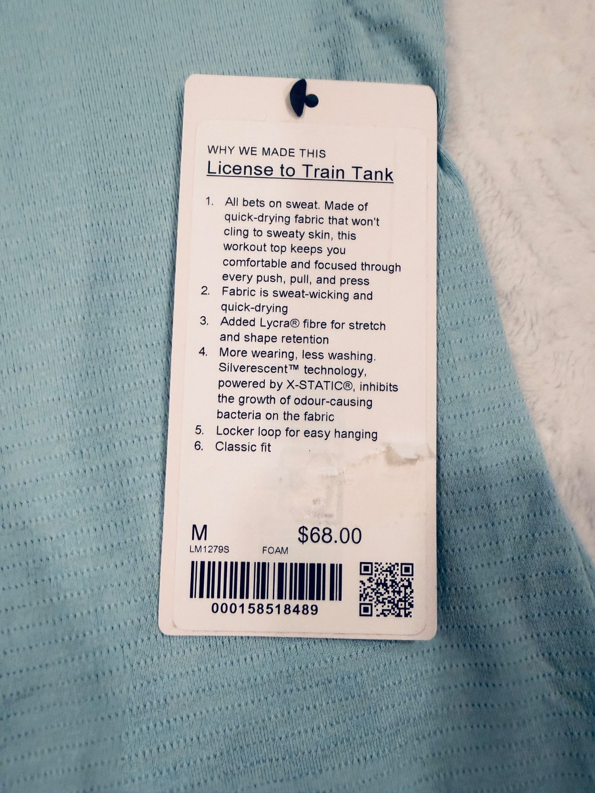 Lululemon License to Train Tank Top Men’s Size Medium FOAM Light Blue