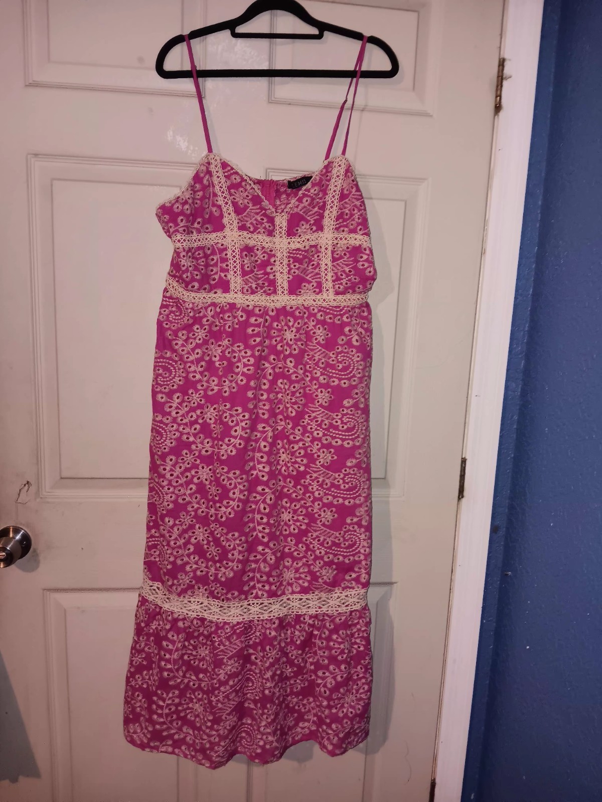 Lemise Pink Eyelet Dress Lined Cotton Sz XL Pit To Pit 22 In Adjustable Straps