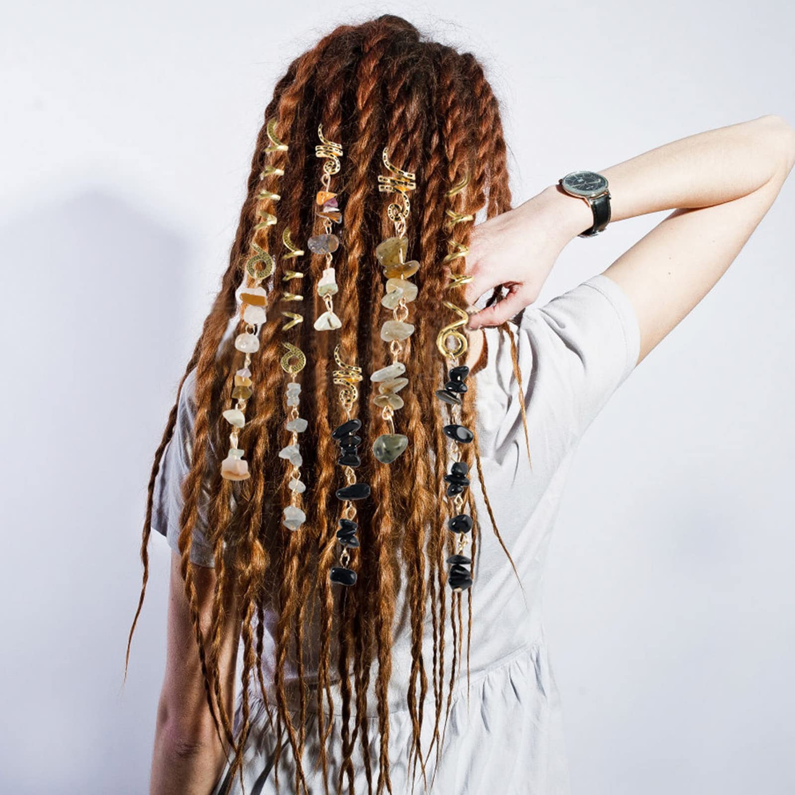 FRDTLUTHW Hair Jewelry Dreadlock Accessories, Natura Stone Hair Charms for Br…