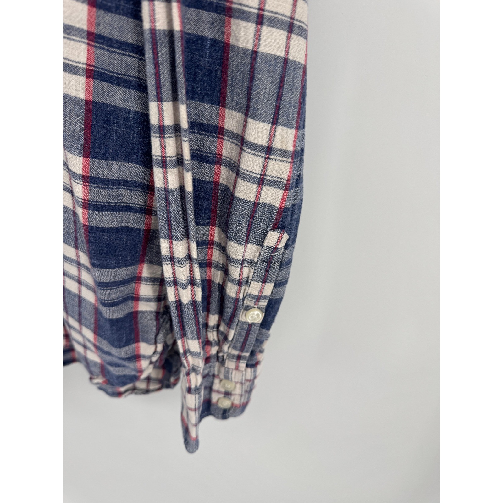 J.Crew Womens XS Plaid Popover Shirt Navy Blue Red Cotton Flannel