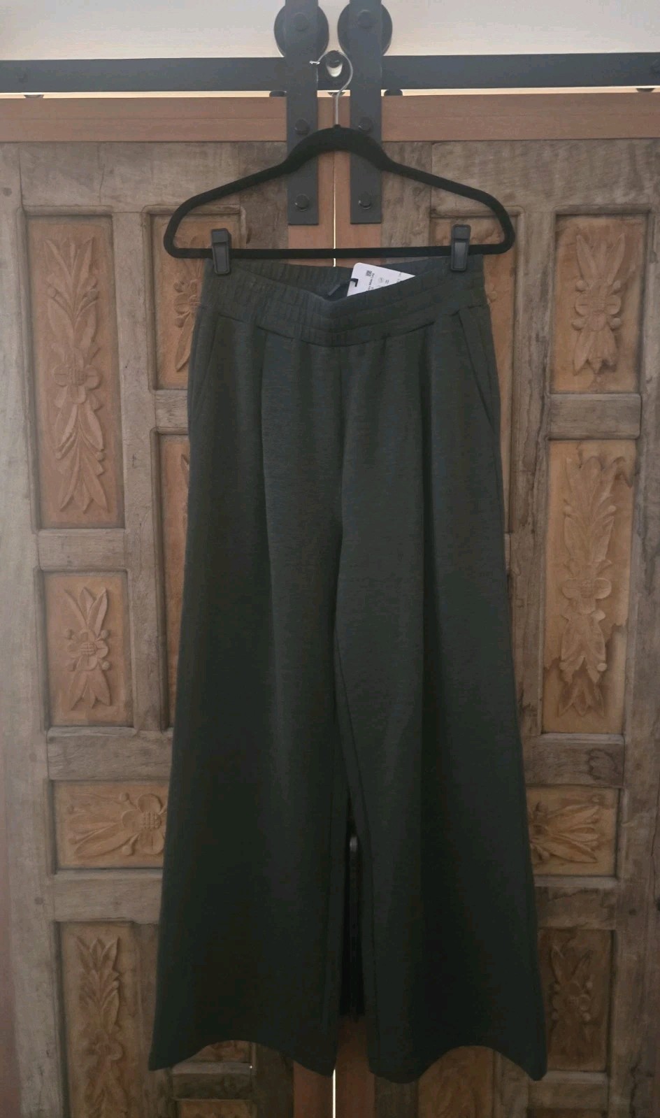 Varley The Extra Wide Leg 29.5 Inch Pants ANTHROPOLOGIE M Olive Marl NWT