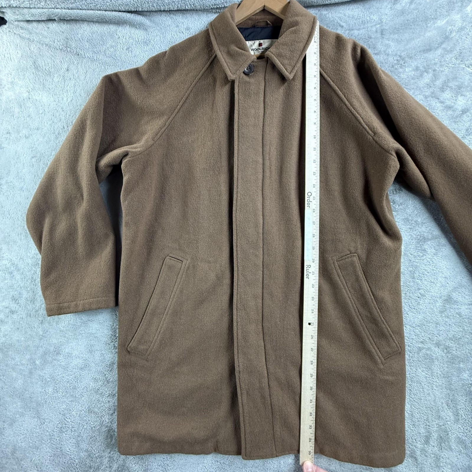 Woolrich Coat Mens Medium Brown Wool Overcoat Full Zip 22704 Nutmeg Lined Winter