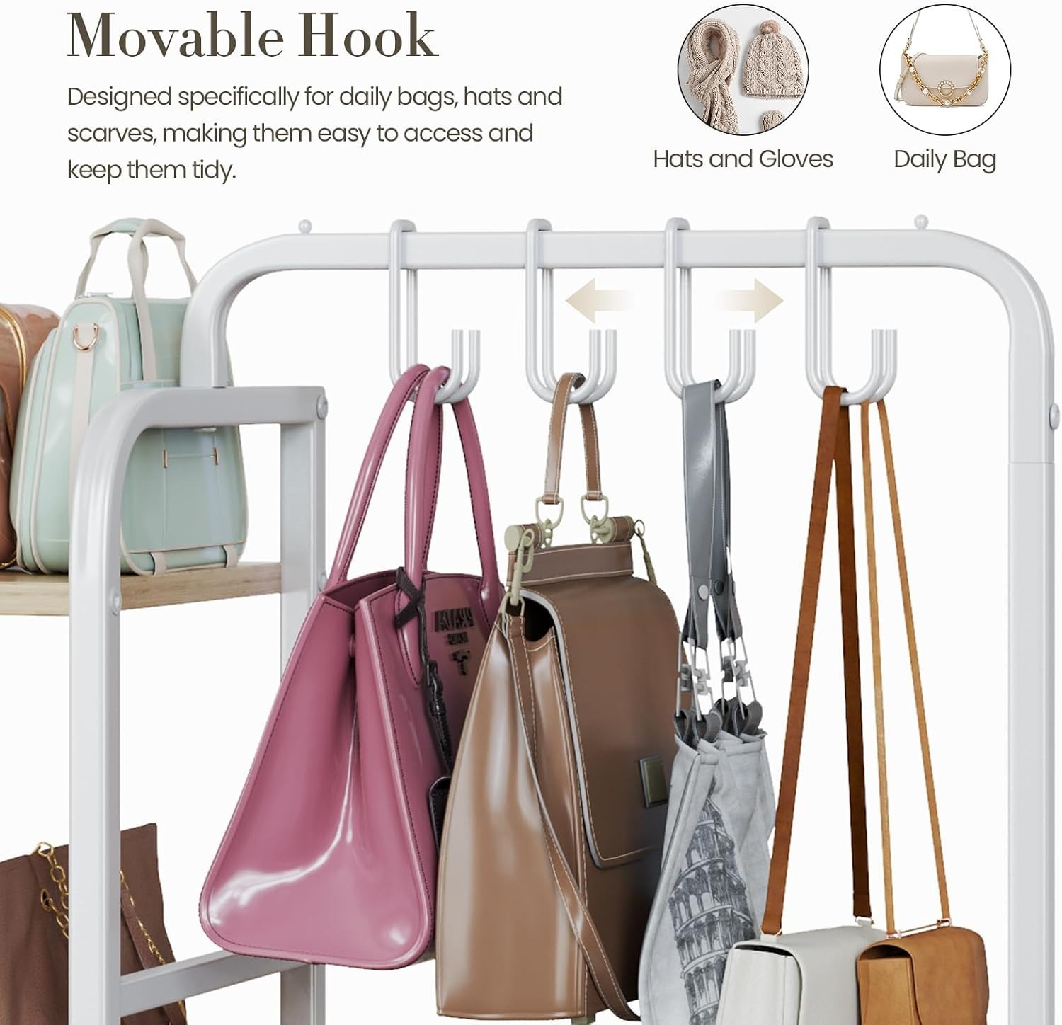 Extra Large Handbag Storage Rack with Hooks & Drawer – Floor-Standing Organizer