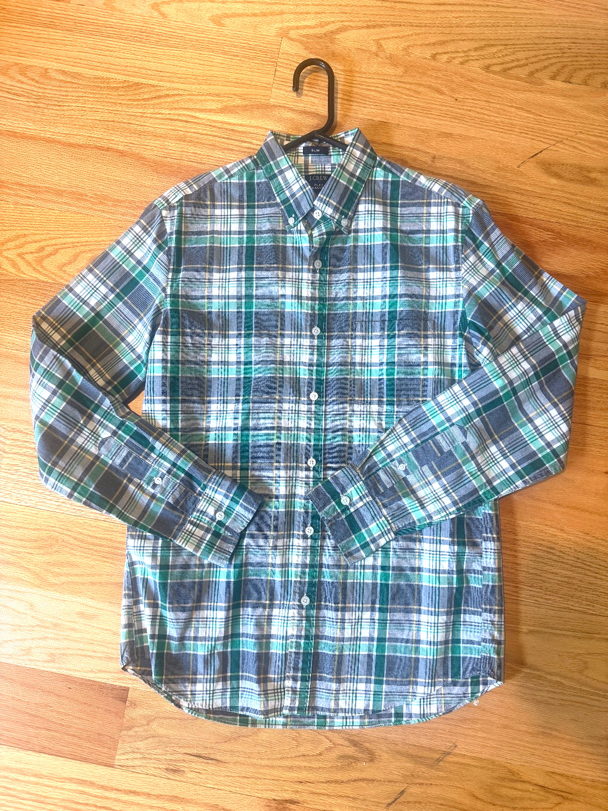 J.Crew Men’s Green Navy Plaid Slim Flex Button-Up Long Sleeve Shirt Medium