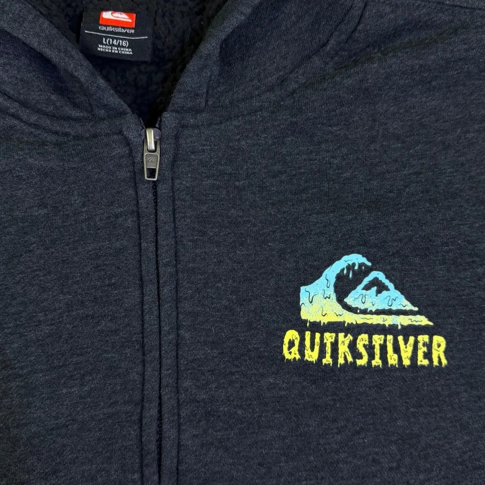 Boys Youth Quicksilver Zip Up Front Sherpa Lined Hoodie BLACK Size XS5/6