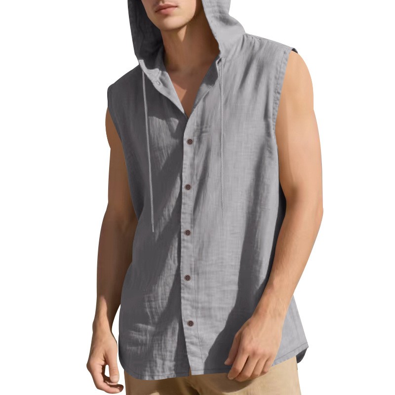 Summer Solid Casual Hooded Sleeveless Shirt Vest For Men