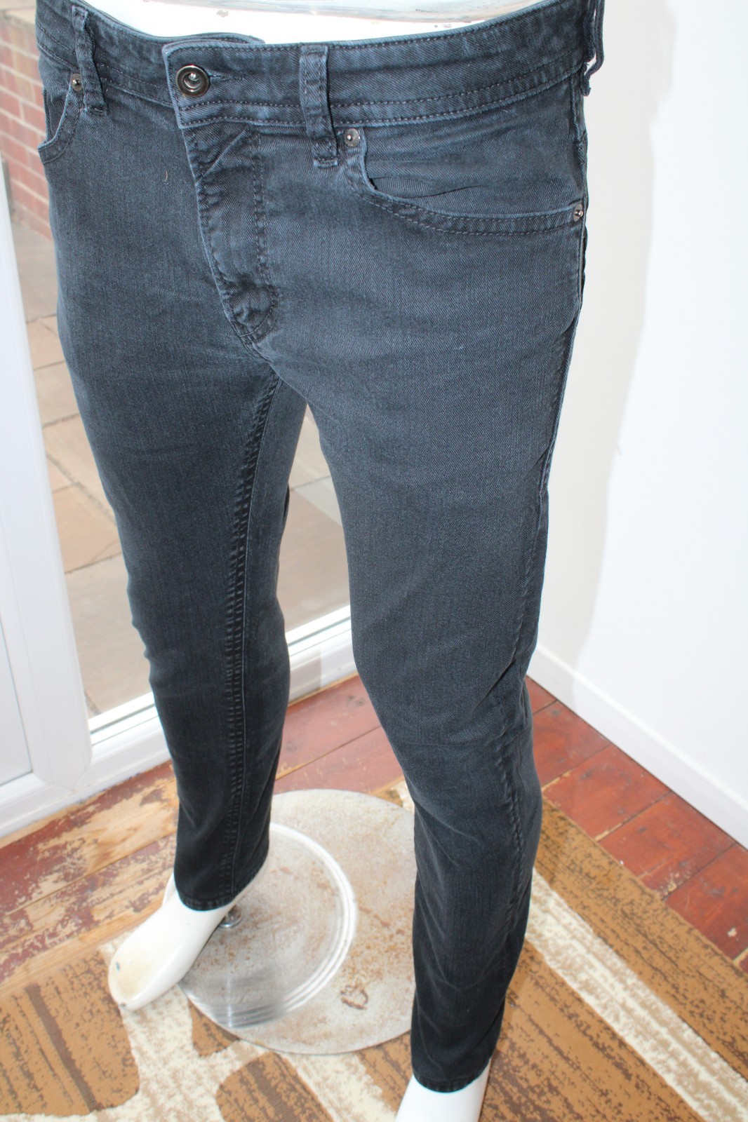 Diesel Thommer W32 L32 Jeans Black Slim Skinny Taper Stretch Tapered 32R Zip