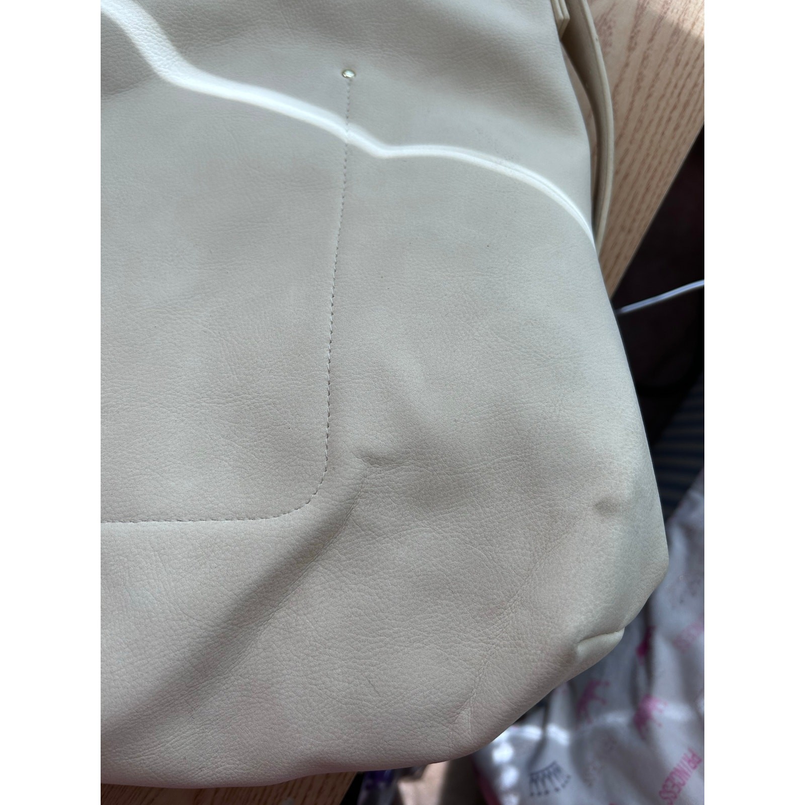 New Womens Universal Thread Faux Leather Look Handbag Purse Cream 15”x16” w/flaw