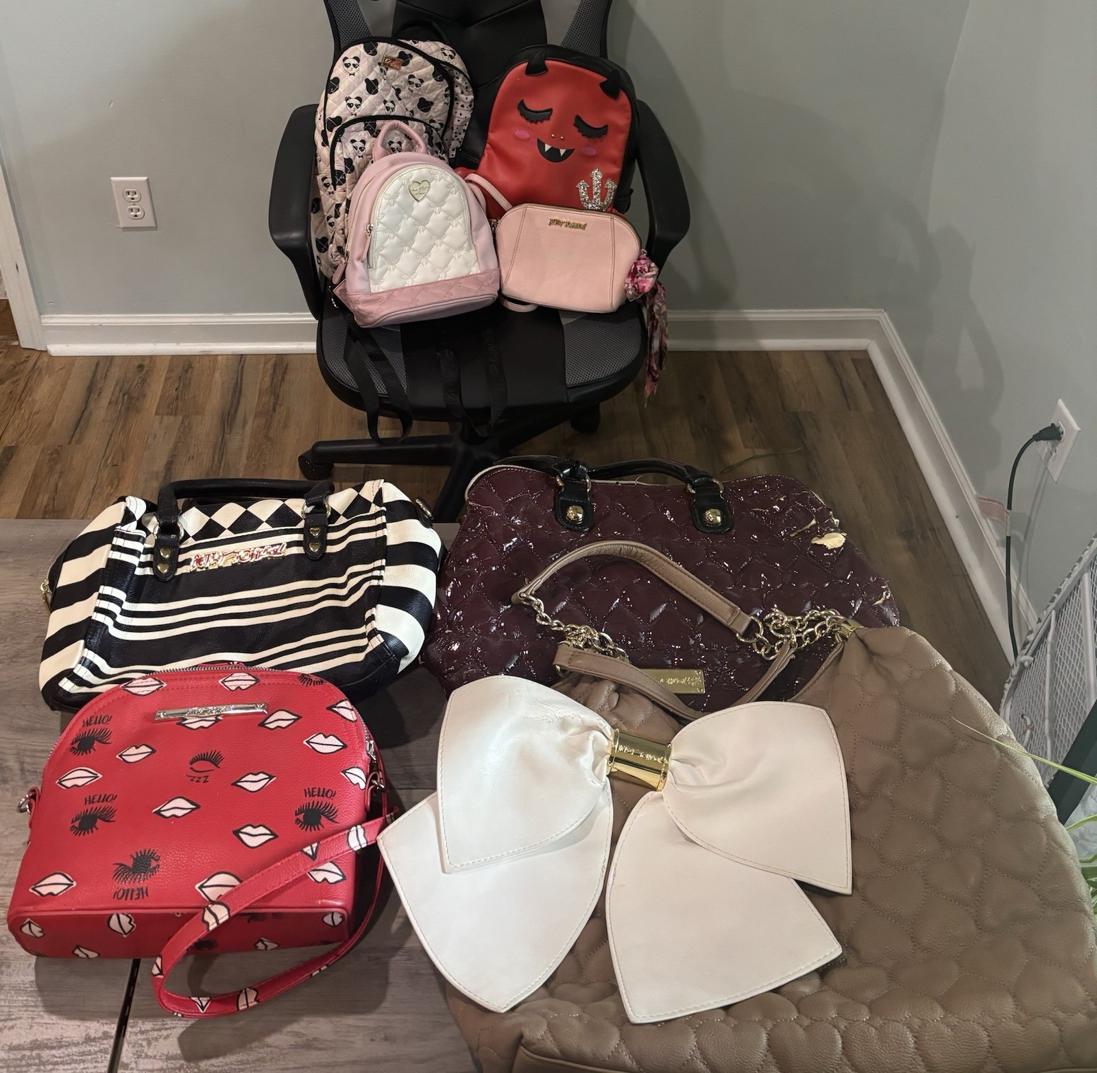 One Grab Lot Of 8 Used Betsey Johnson Bags And Purses
