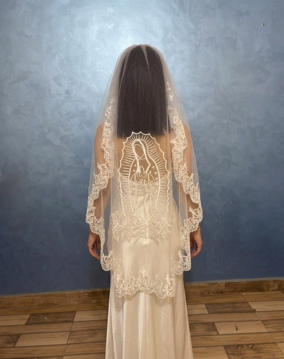 Wedding veil lace Embroidered Guadalupe Marry 1 tier