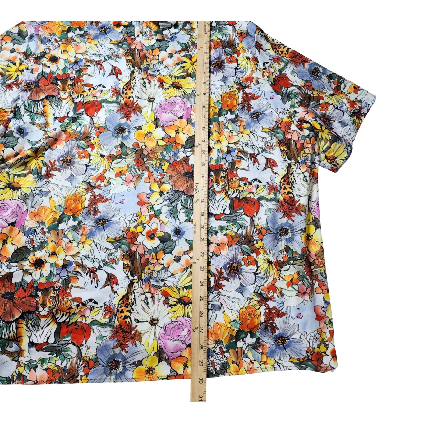 Top Notch Vintage 80s Womens Plus Size 32W Floral Tiger Leopard Blouse Shirt USA