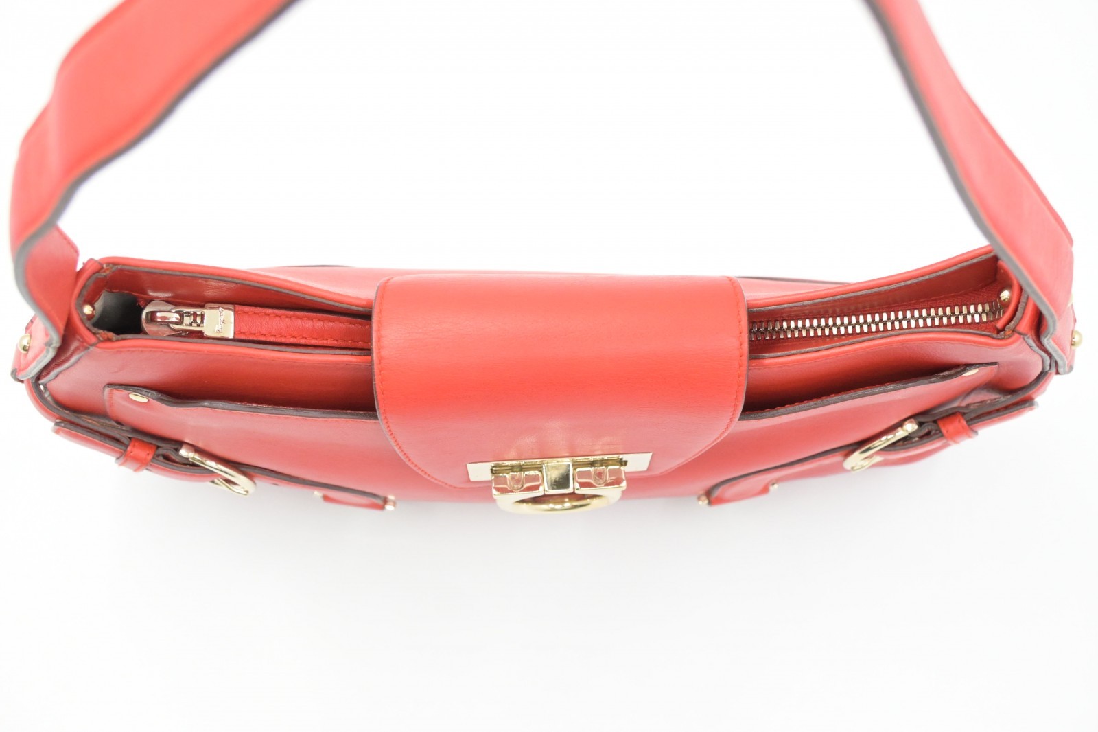 Authentic Ferragamo Gancini One Shoulder Bag, Red