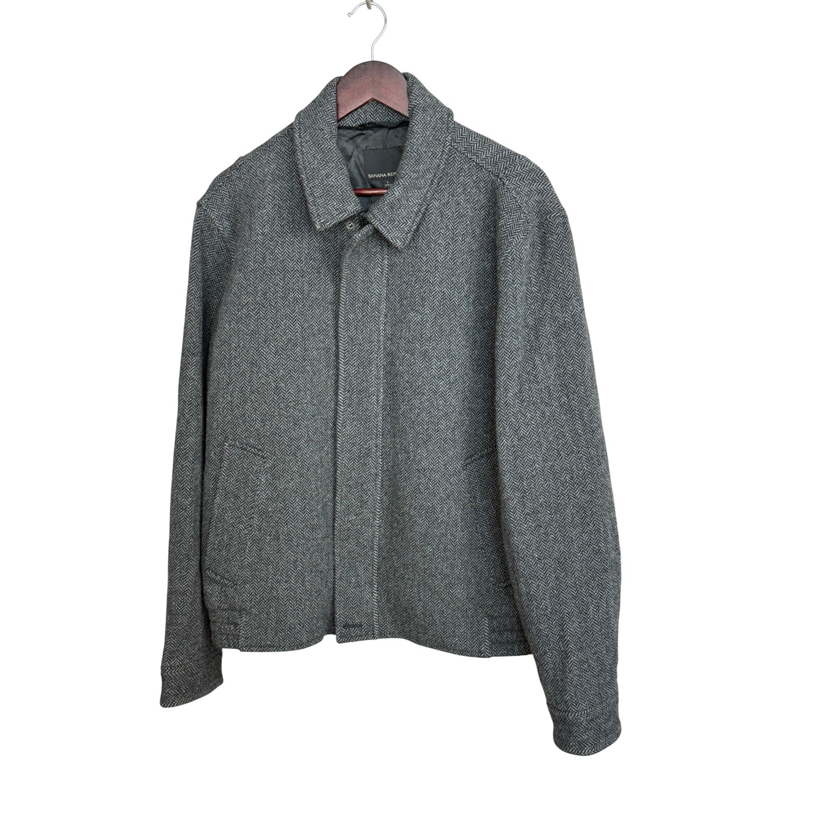 Banana Republic Wool Blend Coat Mens L Grey Mario Bellucci Herringbone