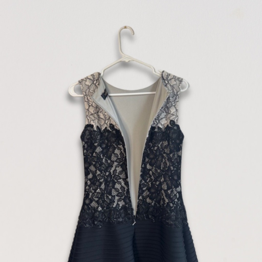 TADASHI SHOJI Neoprene Pintuck A-Line Dress Lace Bodice Size 6 *DESIGNER*
