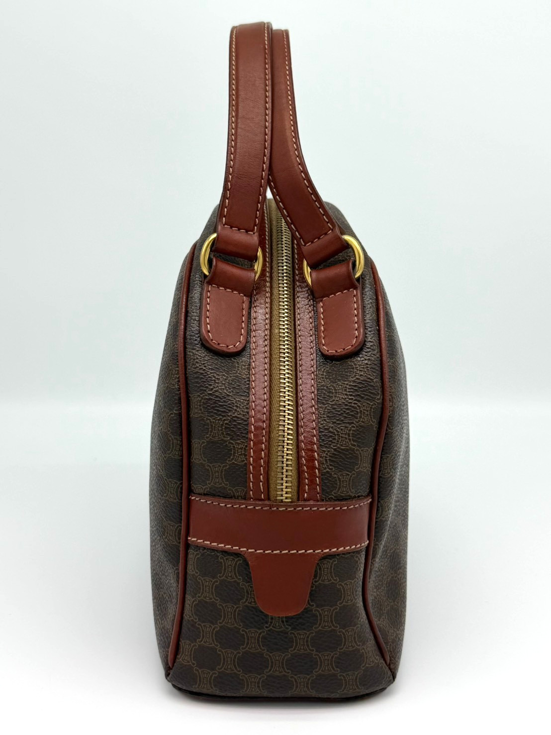 Vintage Celine Macadam Dome Hand Bag PVC Leather Brown Authentic