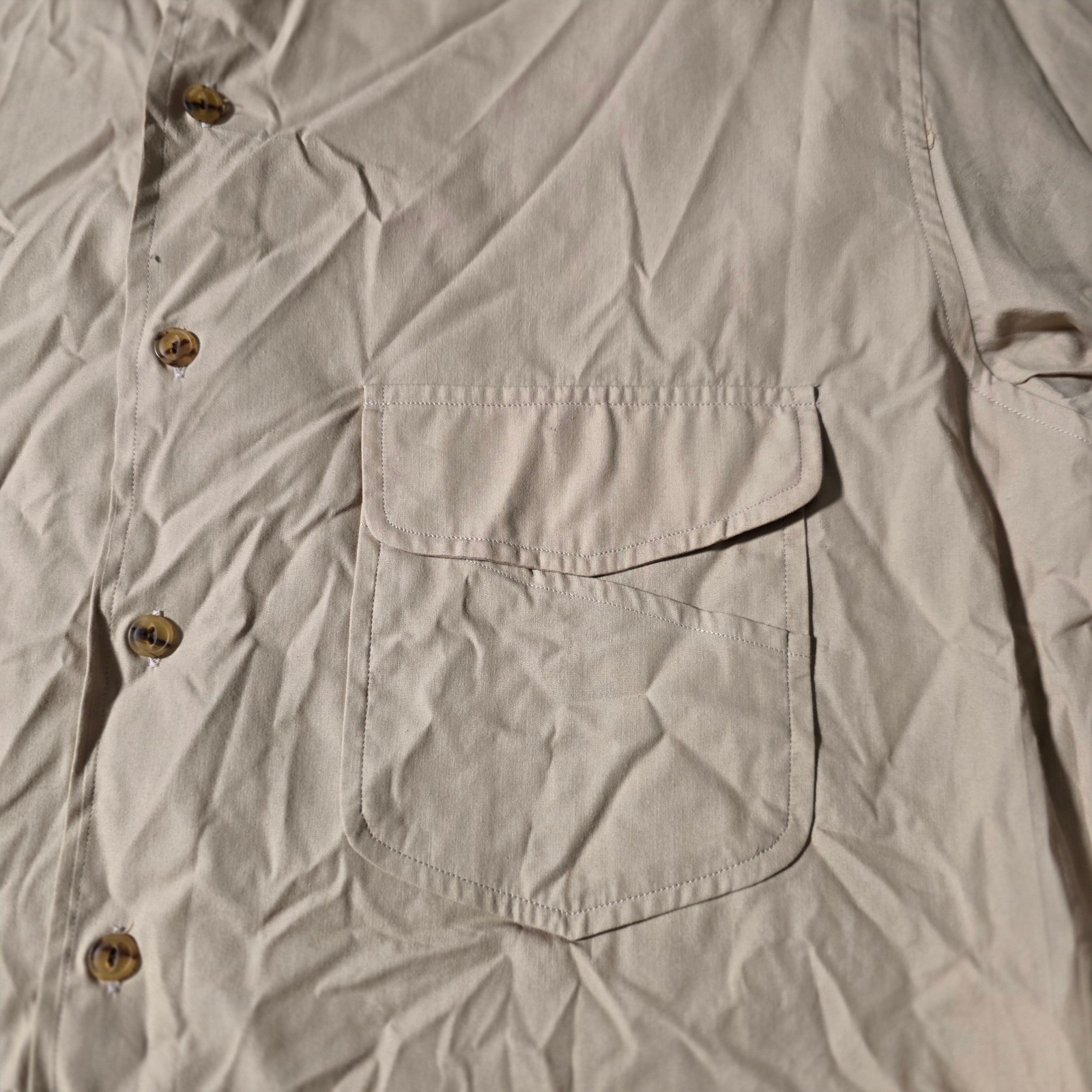 Georges Marciano Mens M Button Down Shirt Tan Khaki Vintage Utility Cotton Nylon