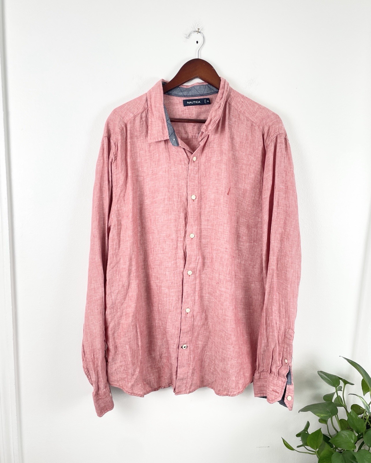 Nautica 2XL Red Coral Linen Long Sleeve Button Down Men’s XXL