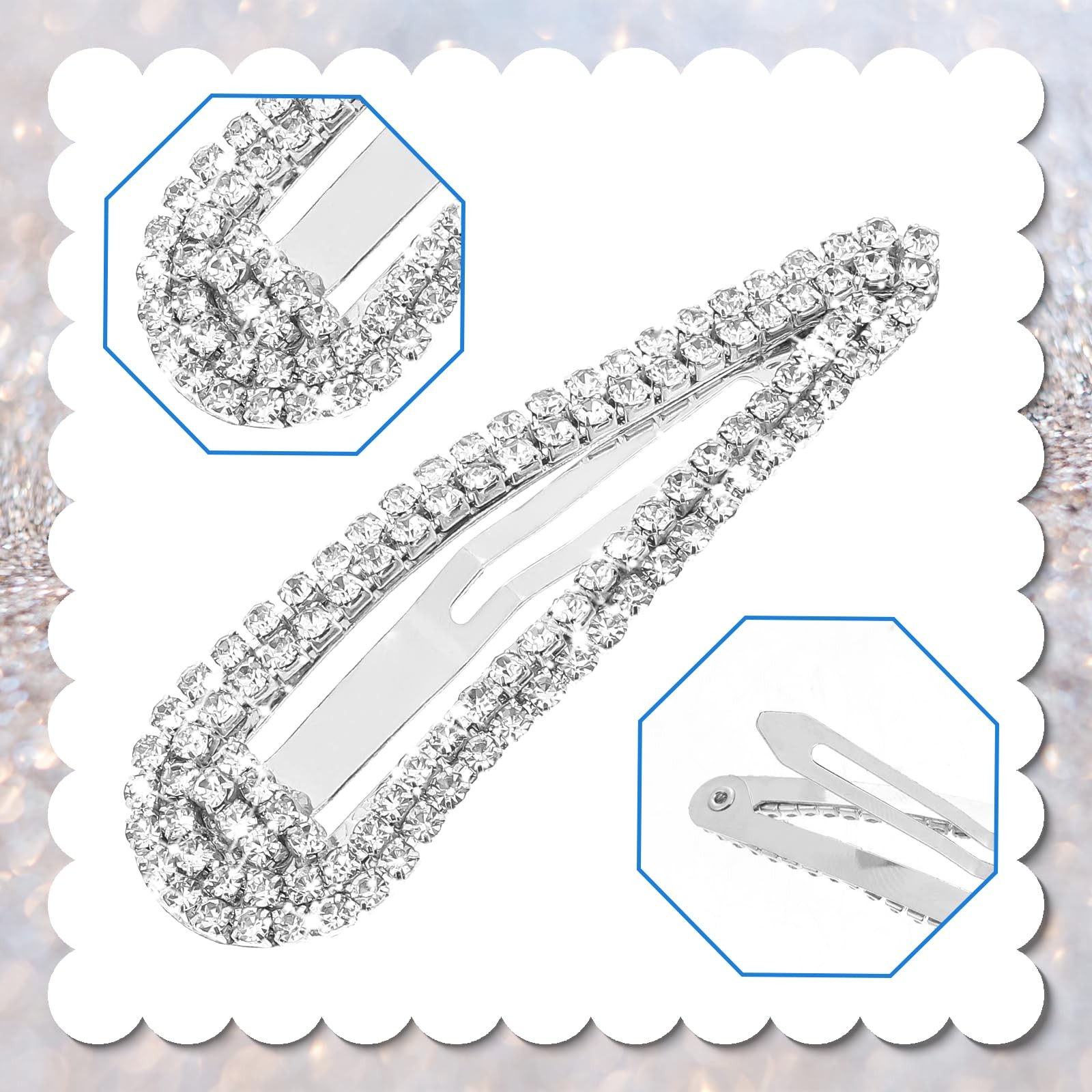 4PCS Rhinestone Hair Clips, Snap Barrettes for Women, Water Drop Crystal Hair…