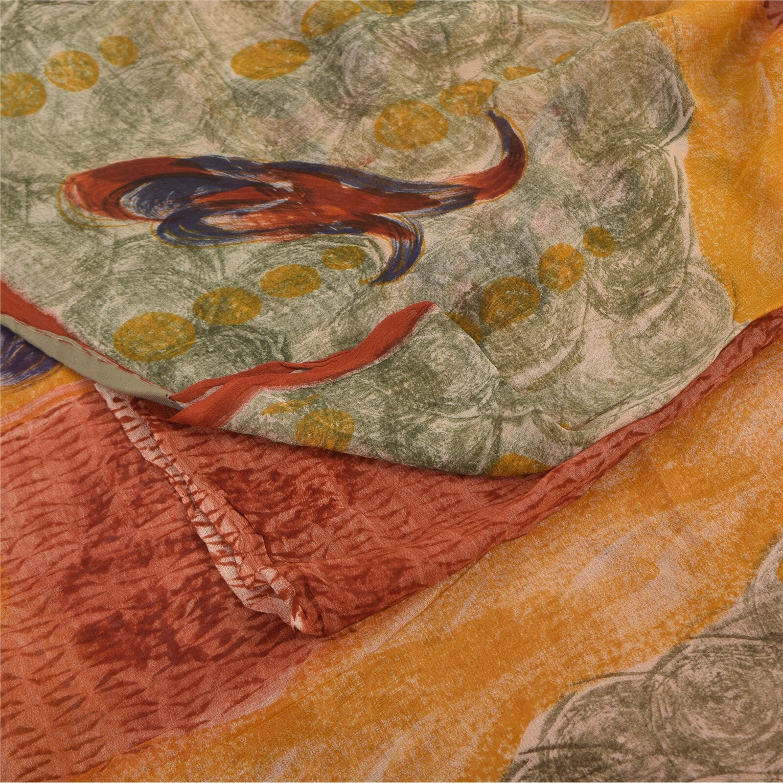 Sanskriti Vintage Indian Sari Pure Georgette Printed Fabric Craft 5 Yd Sarees