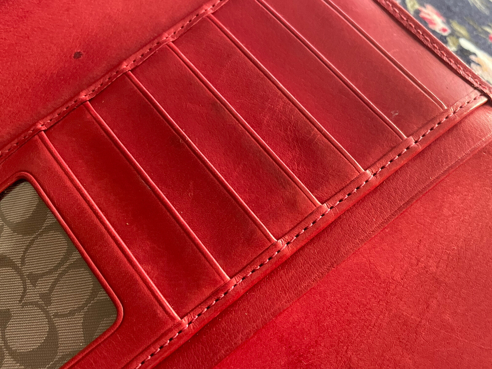 COACH Hampton Red Leather Trifold Envelope Wallet 7.75″x 4″