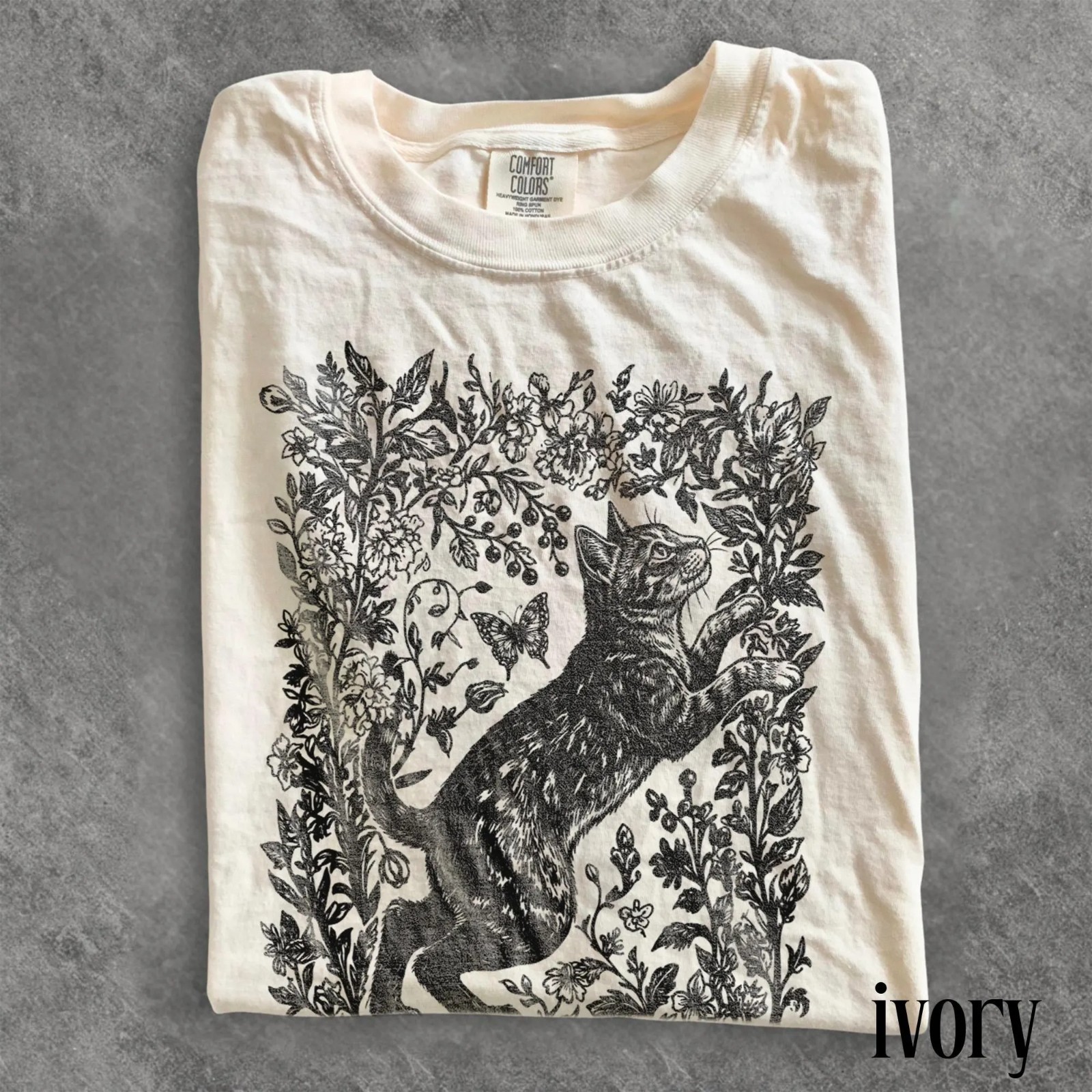 Comfort Colors Vintage Cat Floral Botanical Cottagecore Pet Lover T-Shirt