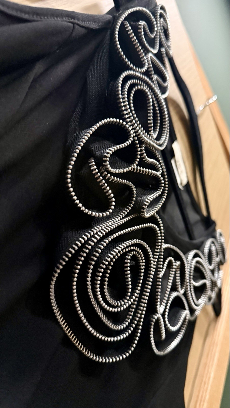 Vibe USA Fit & Flare Dress Size Large Black Dramatic Silver Zipper 3D Flowers