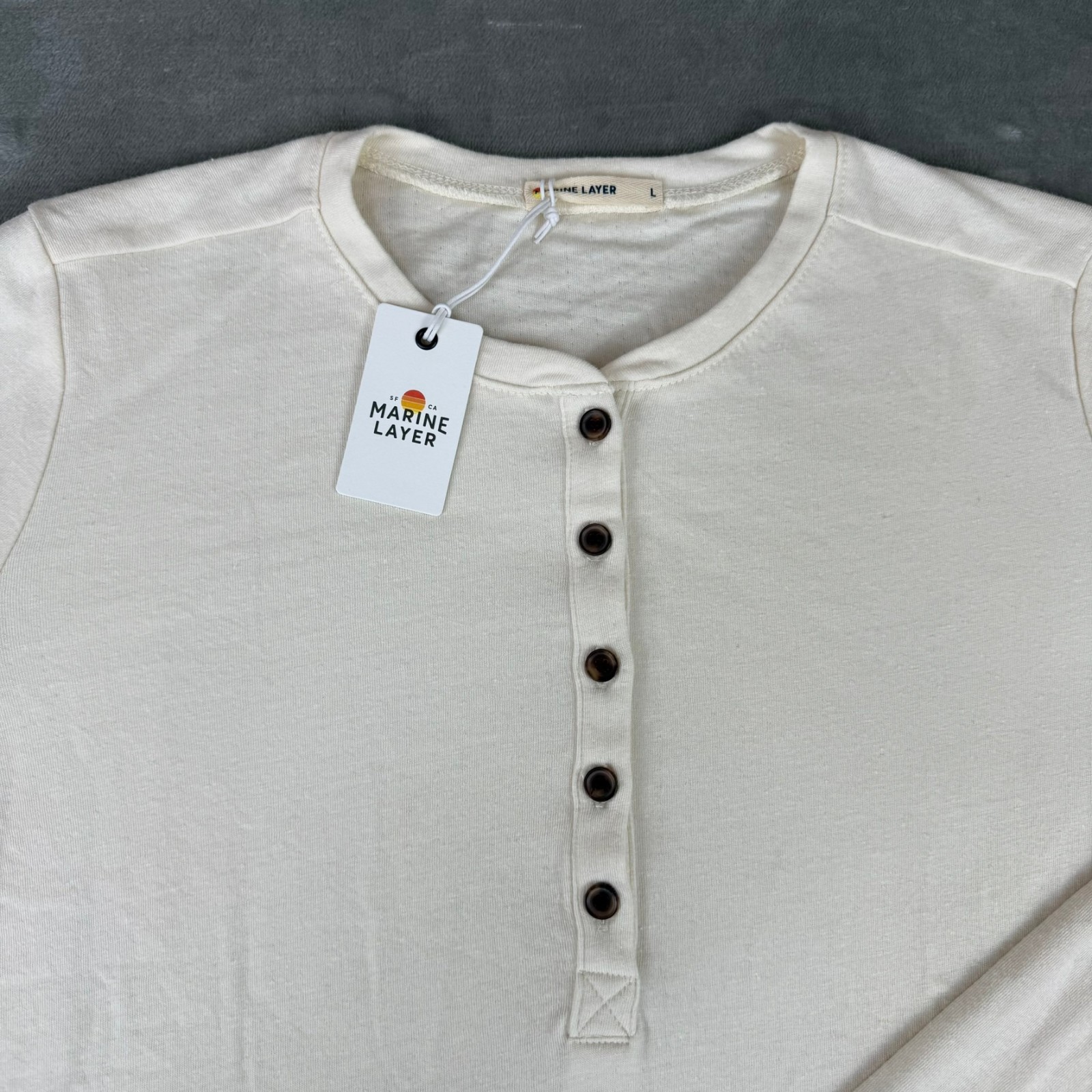 Marine Layer DK Henley Shirt Womens Large White Blanc de Blanc Soft $78 New NWT