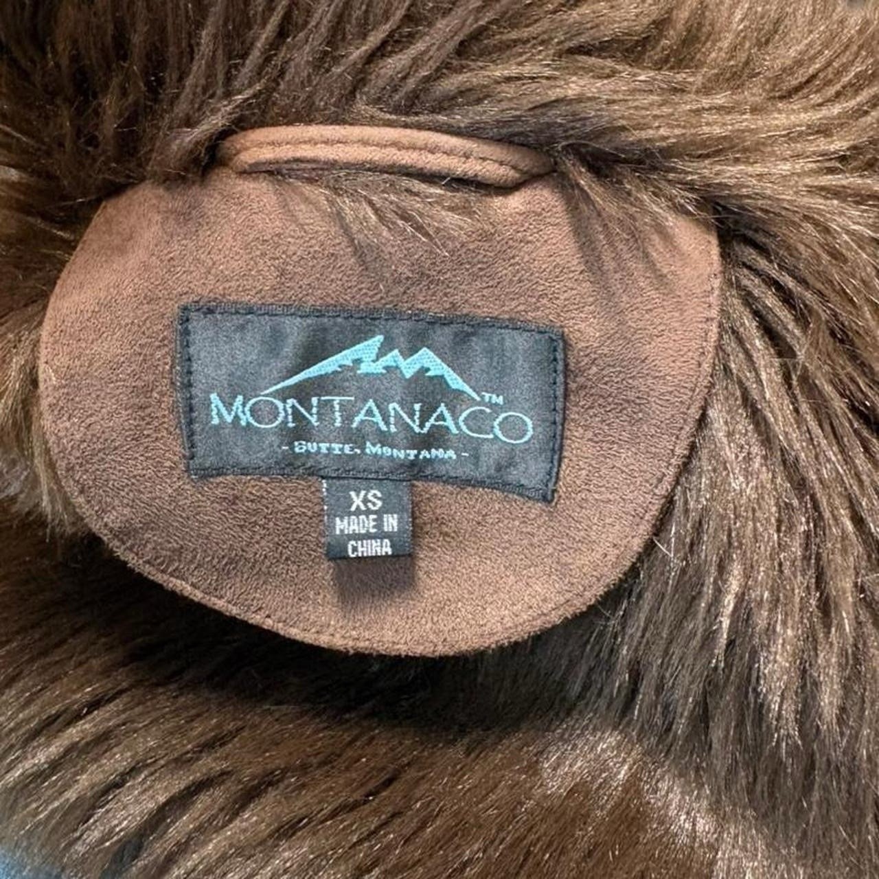 Montanaco Women’s Brown Faux Suede Faux Fur Trim Toggle Short Lined Jacket XS