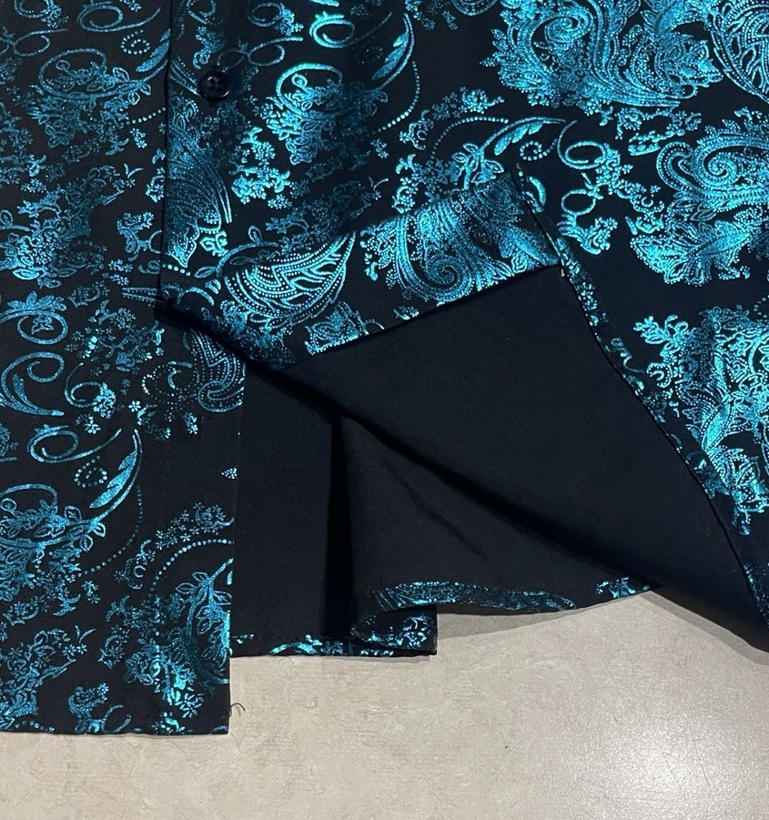 Barry Wang Men’s Blue & Black Paisley Print Button Down Front Dress Shirt Sz M