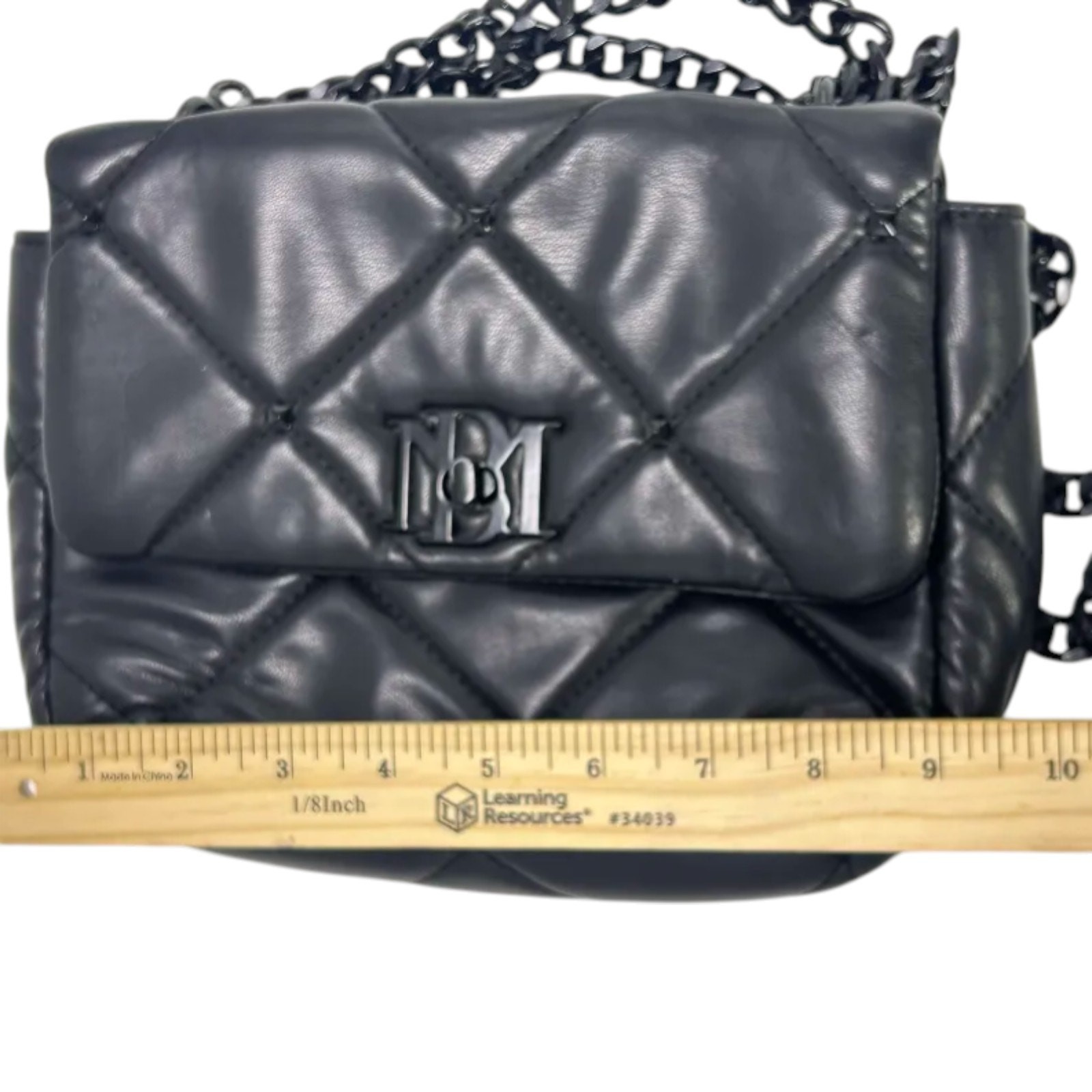 Badgley Mischka Black Quilted Chain Strap Crossbody Faux Leather Dark Feminine