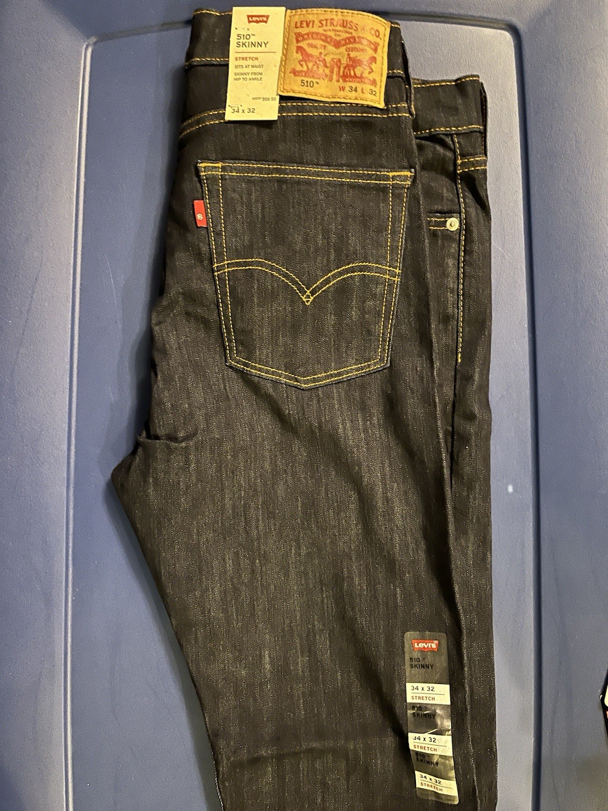 Levi’s 510 Series Skinny Stretch Denim Jeans Dark Blue Men’s Solid 5-Pocket