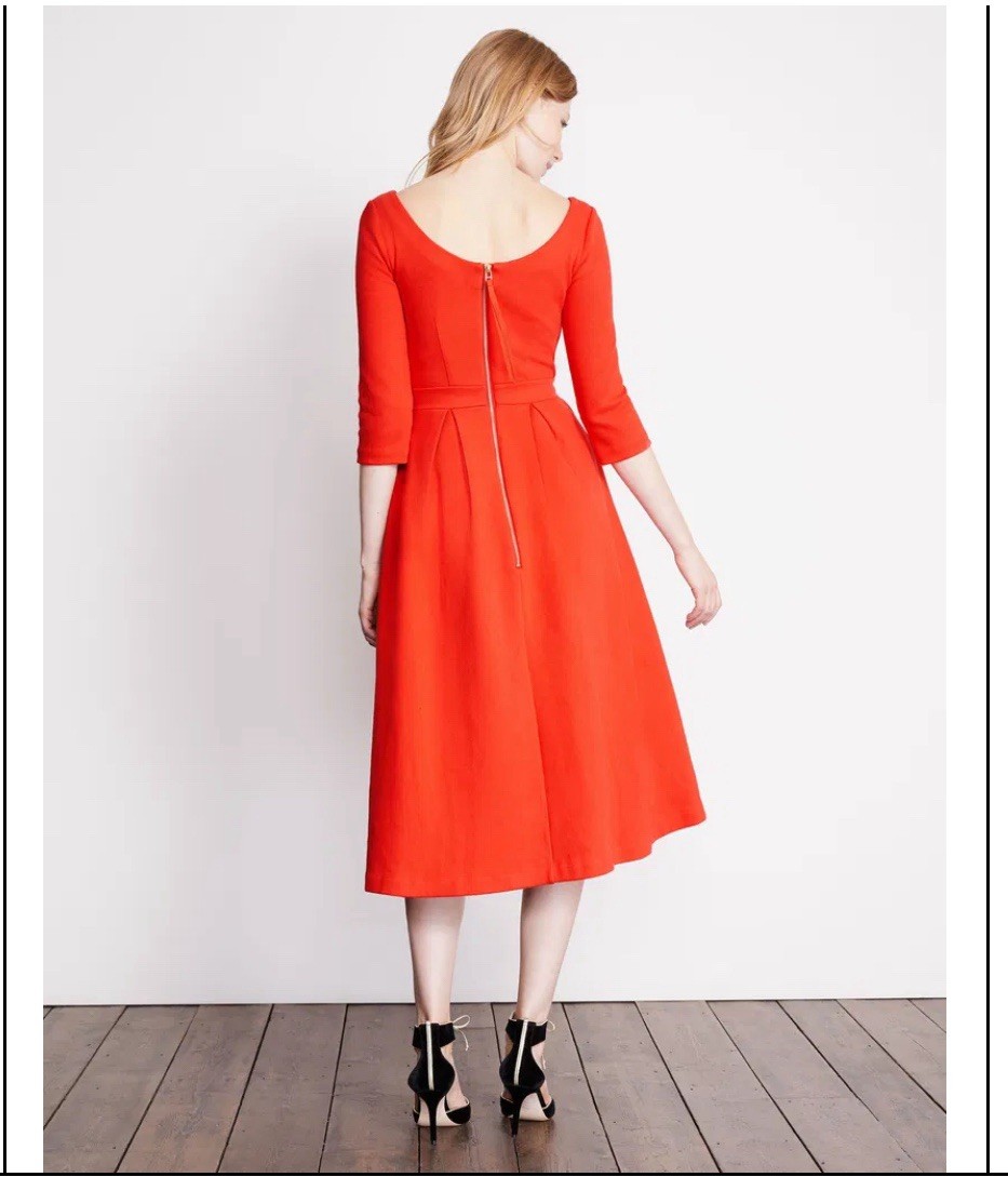 BODEN Red Holly Textured Classic Chic Holiday Fit Flare Pleated Skirt Dress 18 R