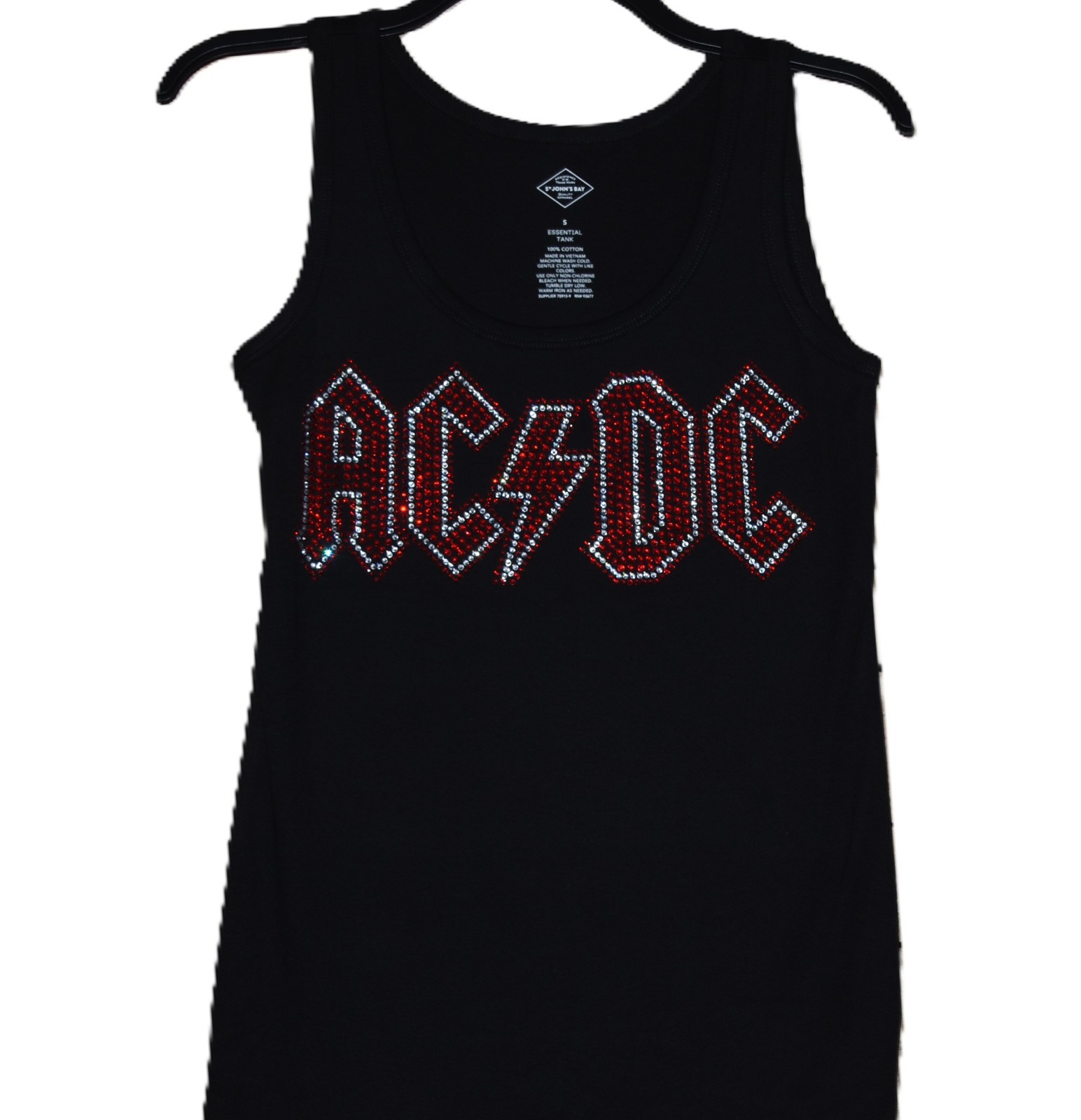 AC/DC rhinestone bling shirt or tank XS S M L XL XXL 1X 2X 3X 4X 5X red clear