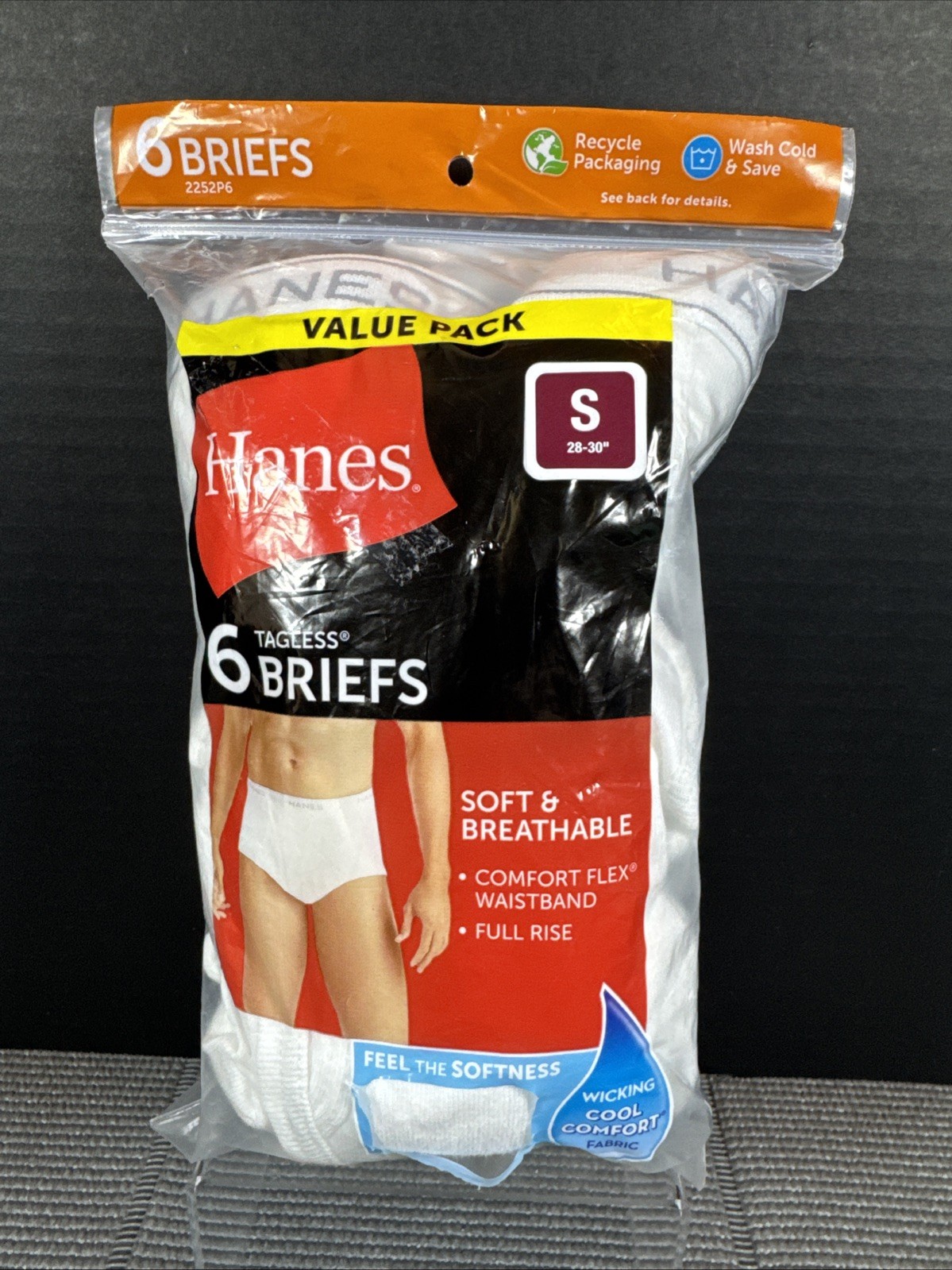 Hanes Men’s Underwear Cotton Briefs Moisture Wicking Tagless Small White 6 Pack