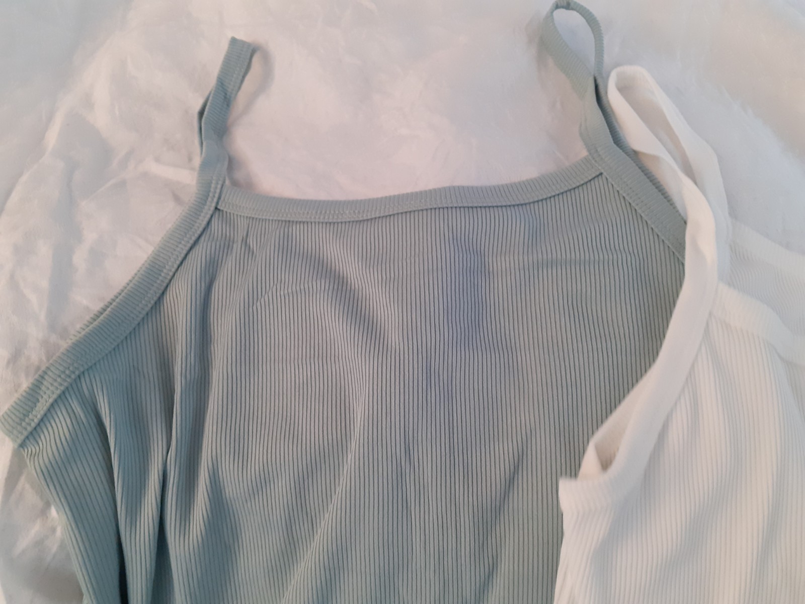 3 ladies tops ribbed string strap vest tops light green white brown size s/m new