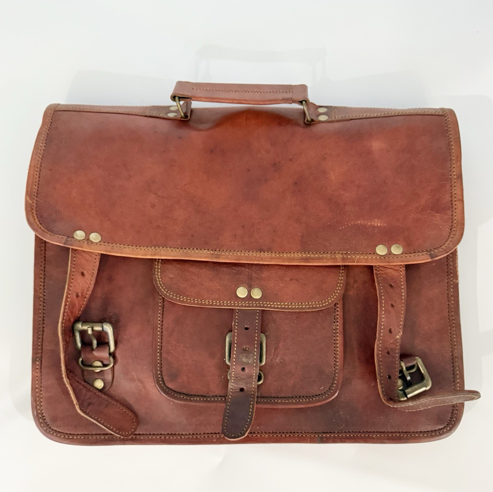Vtg Messenger Bag Brown Buckle Closure Leather Laptop Executive Briefcase Office