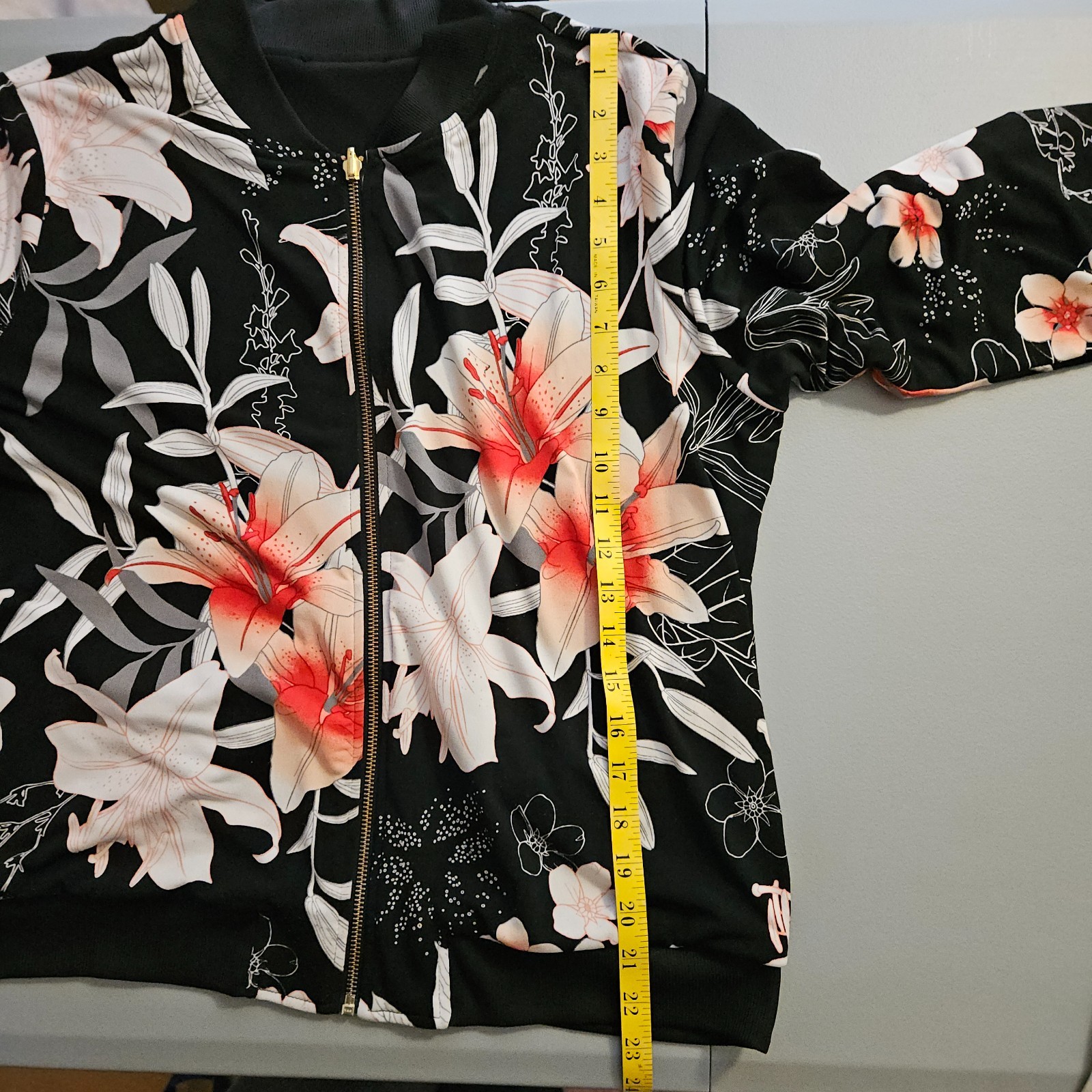 Reversible Women’s Bomber Jacket Black Floral Zip Front YKK Size M/L Unbranded
