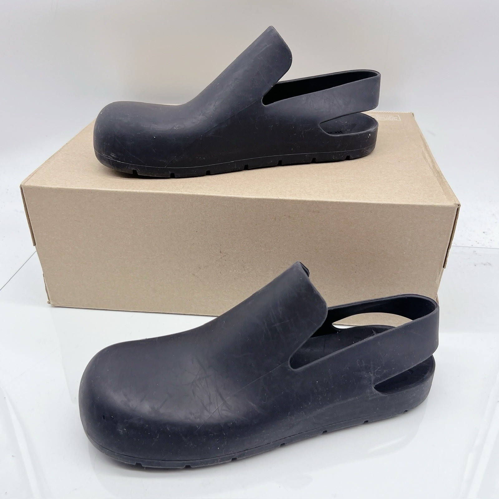 Bottega Veneta Puddle Sandals Black Rubber Slingback Mule Clog Flats EU 37