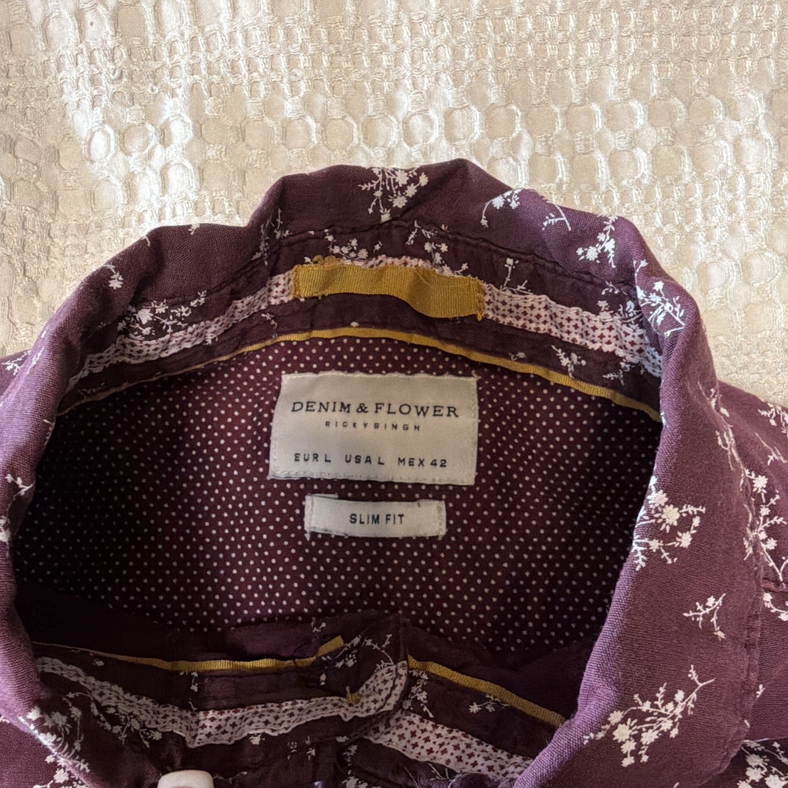 Denim & Flower Ricky Singh Men’s L Purple Floral Woven Cotton Slim Button-Down