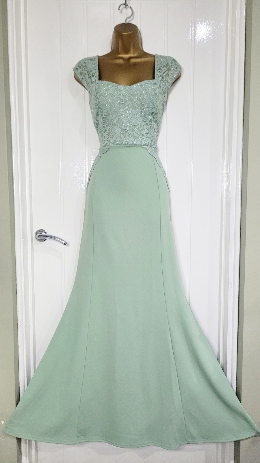 QUIZ size 10 Sage stretch fishtail maxi dress lace wedding ball prom formal NEW