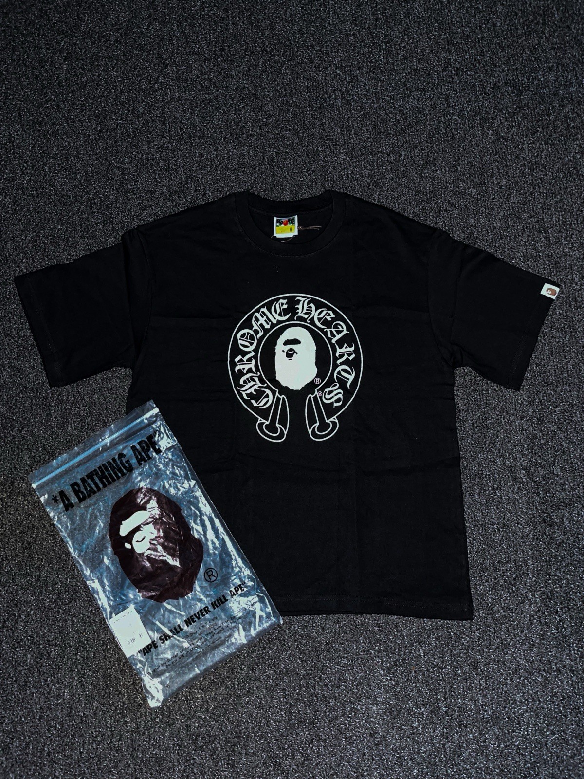 A Bathing Ape BAPE Chrome Hearts Black Graphic Logo Ape Head Tee M