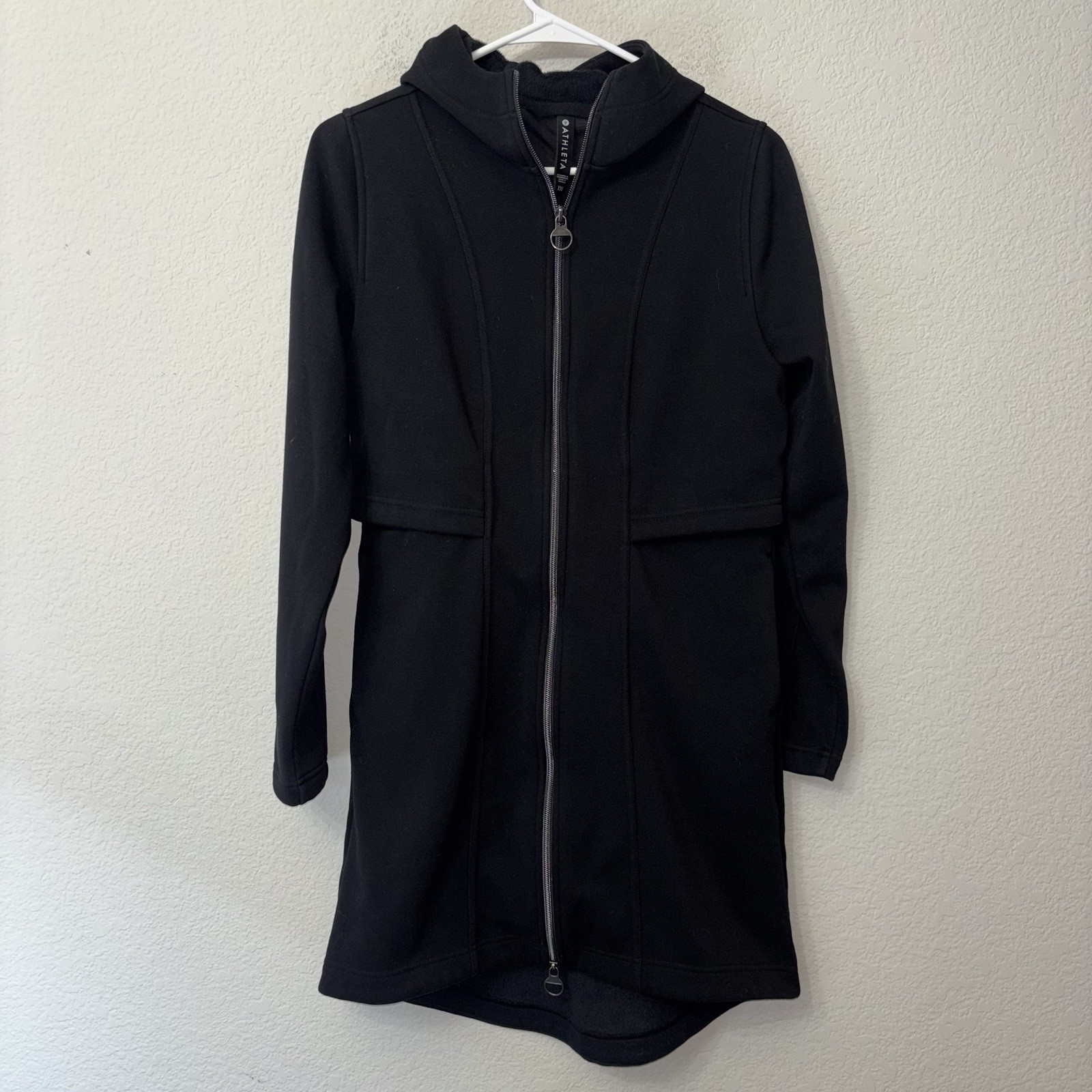 Athleta Longline Black Full Zip Hoodie Women’s Size XXS Mid Thigh Length