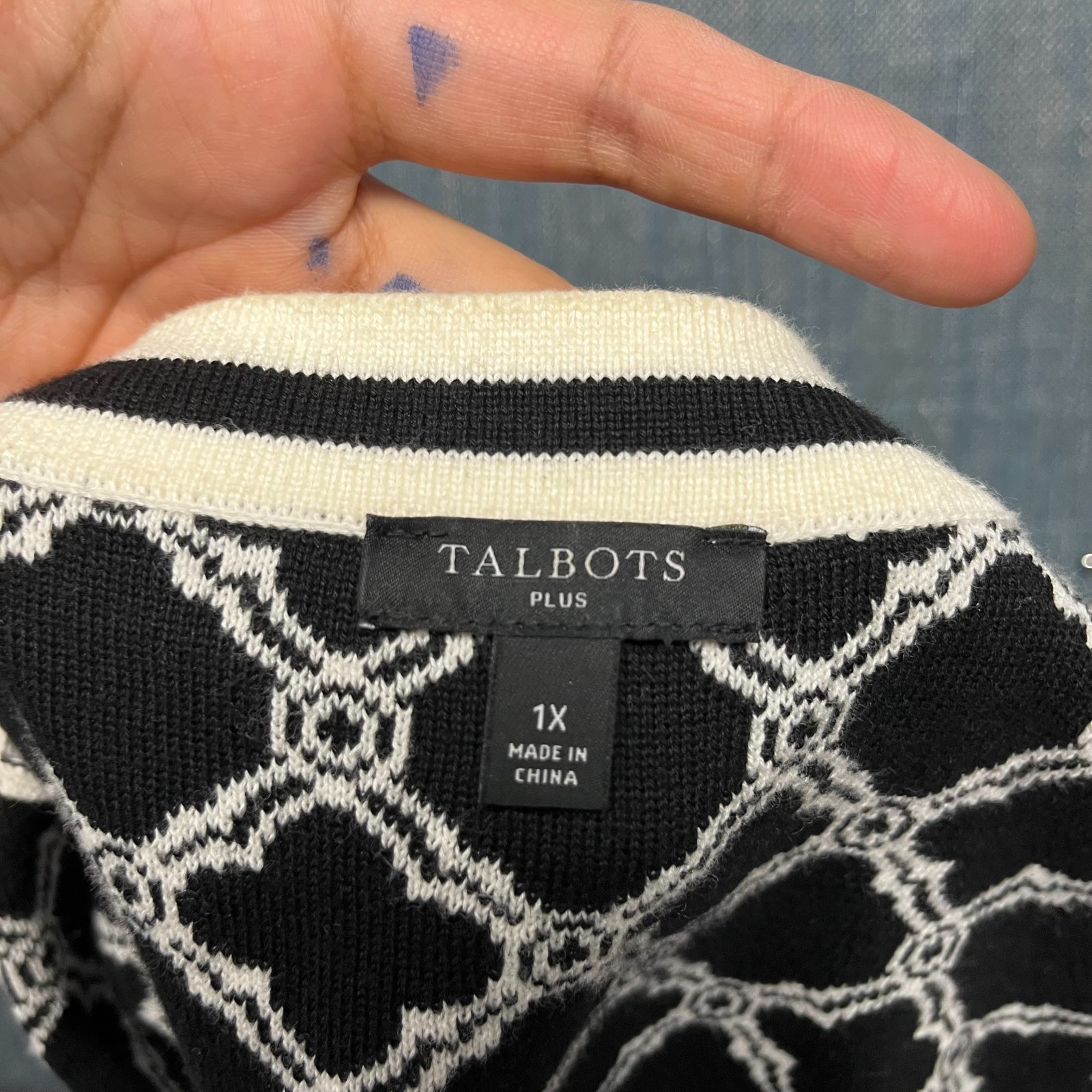 Talbots Plus Women’s Cardigan Tank Set Size 1X White Black Gold Button Sweater