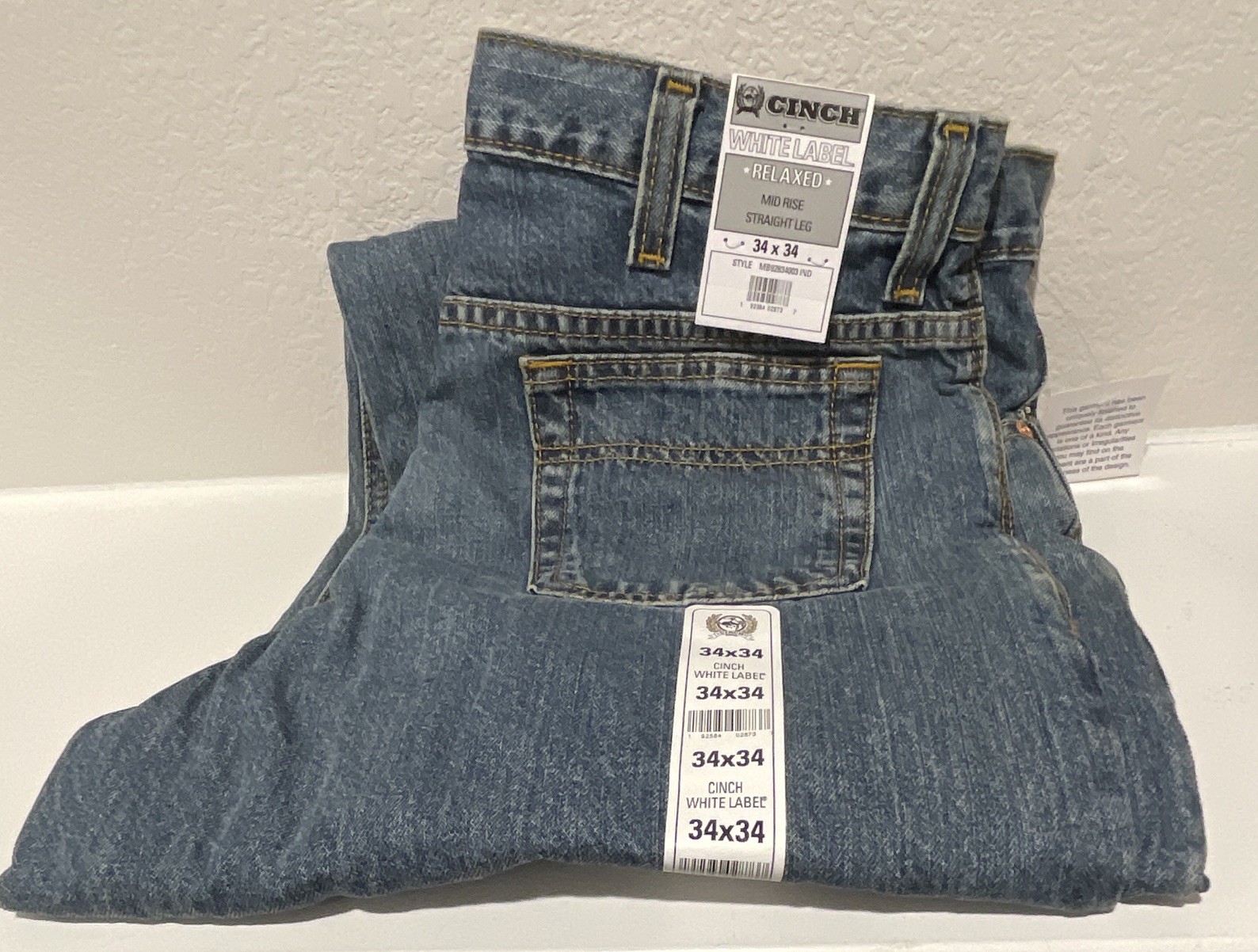 Cinch Men’s Relaxed Fit Mid Rise Straight Leg 34×34 NEW Denim Jeans White Label