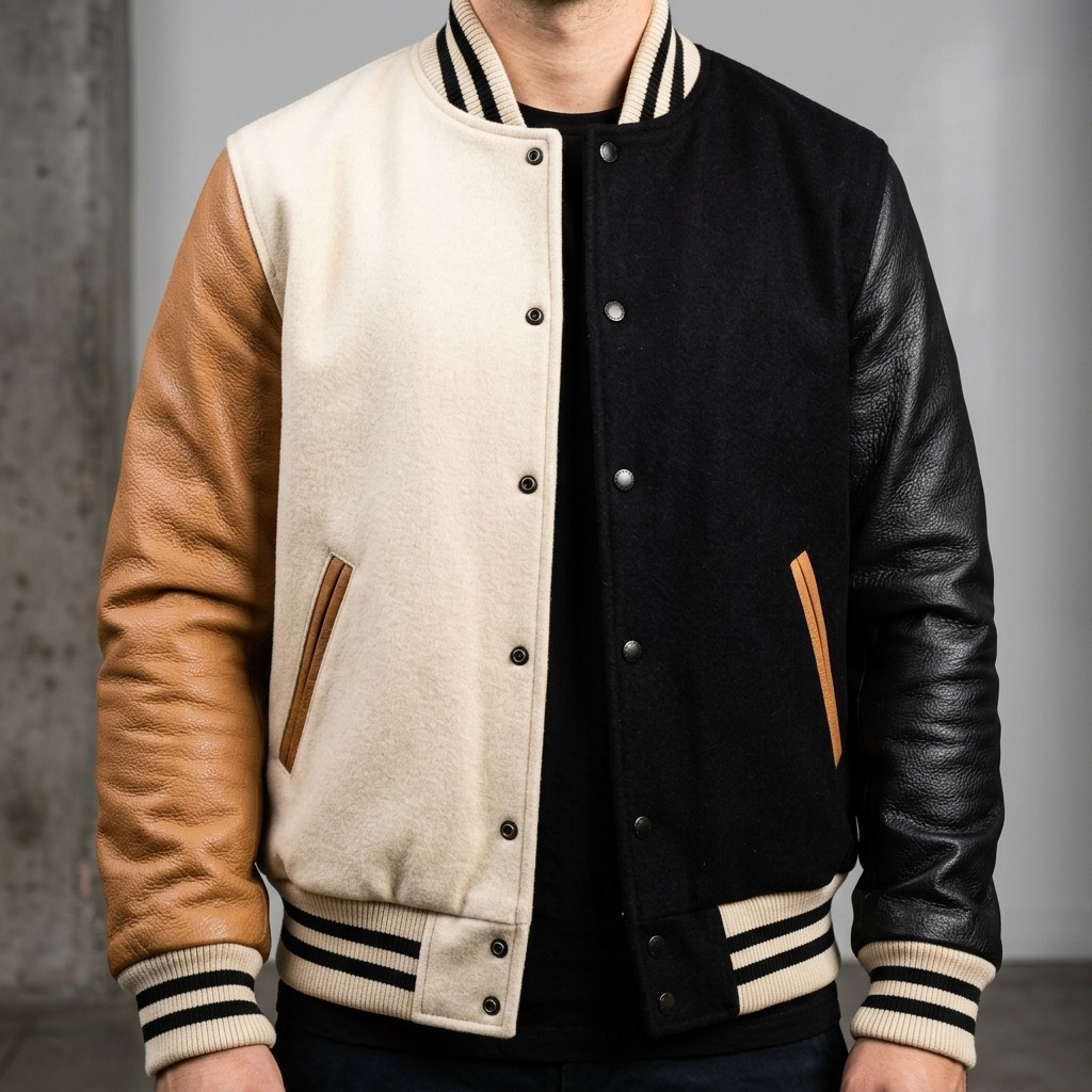 Varsity Letterman Wool &Real Leather Bomber Retro Sports Baseball College Jacket