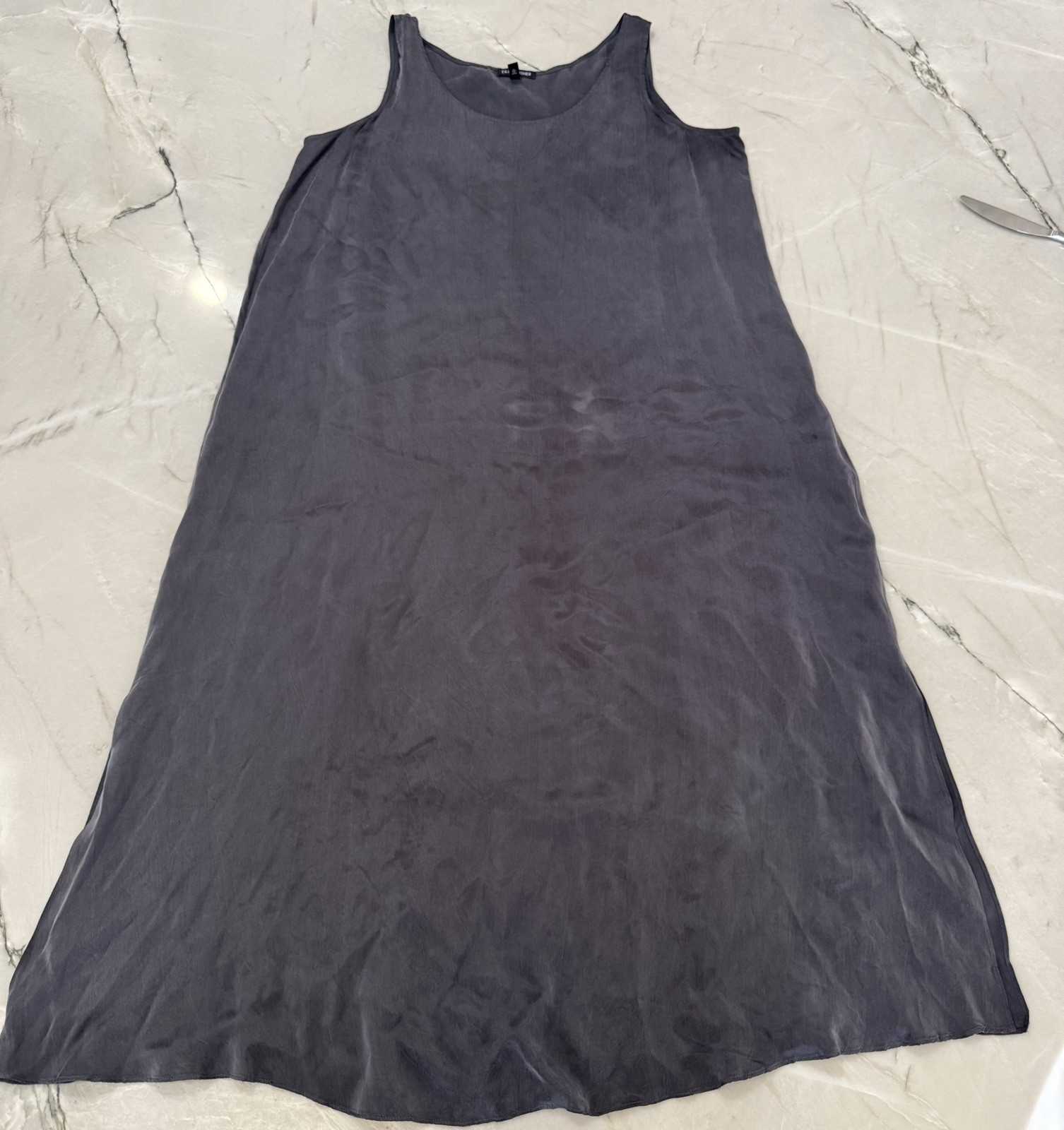 Eileen Fisher Women’s Cupro Sandwashed Gray Dress Sleeveless Size M Minimalist