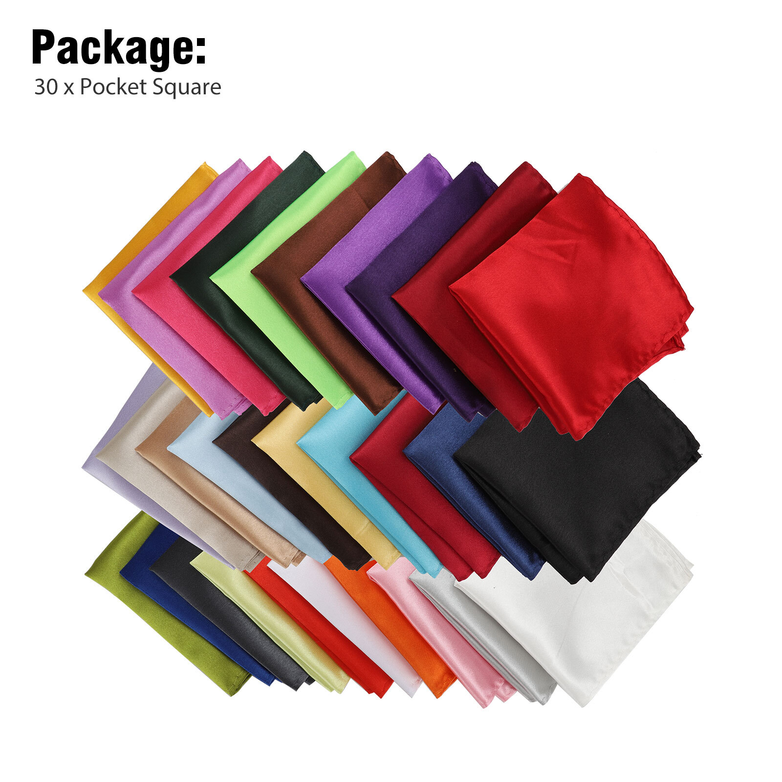30pcs Men Silk Satin Pocket Square Handkerchief Plain Solid Color Wedding Party