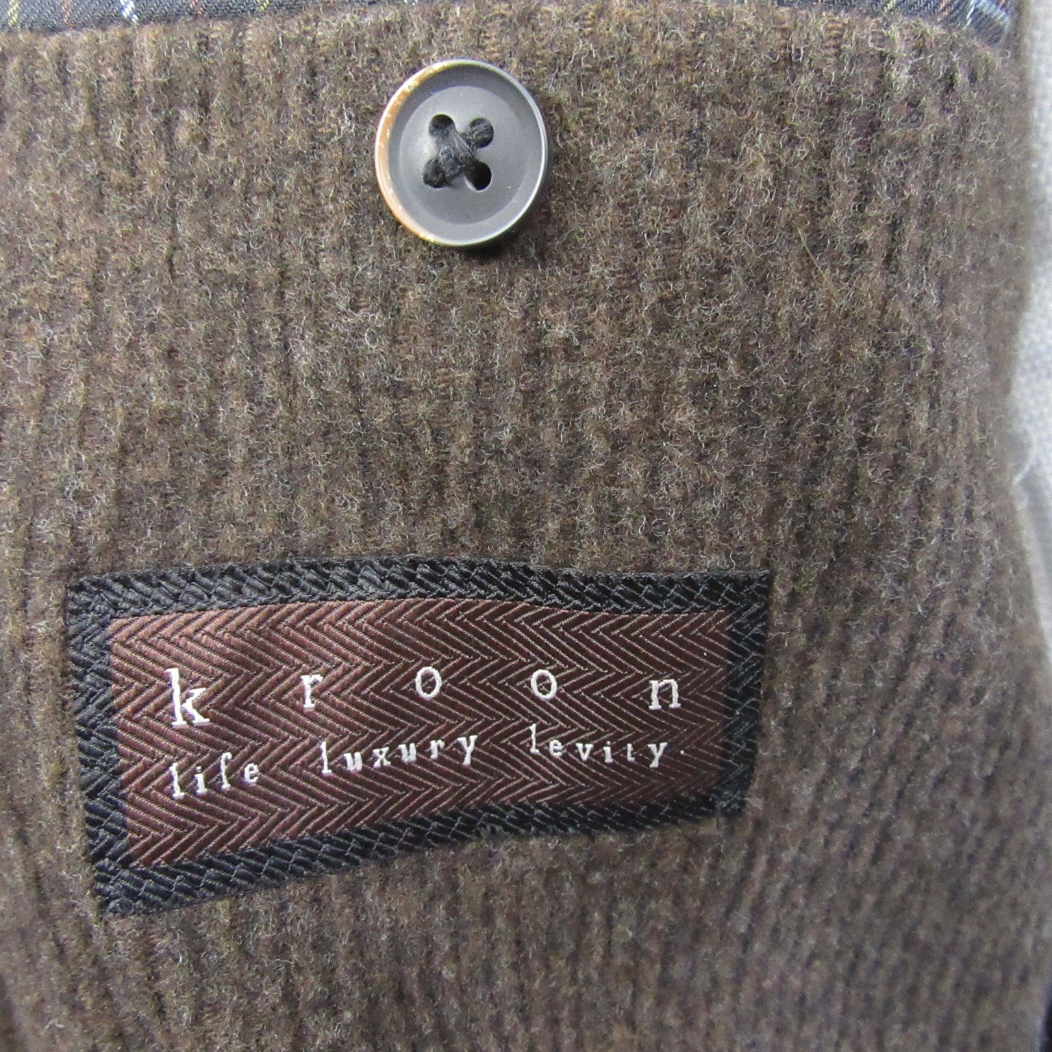 Kroon Tweed Sport Coat 46L 3 Button Brown Textured Stripe Unstructured 2 Vent