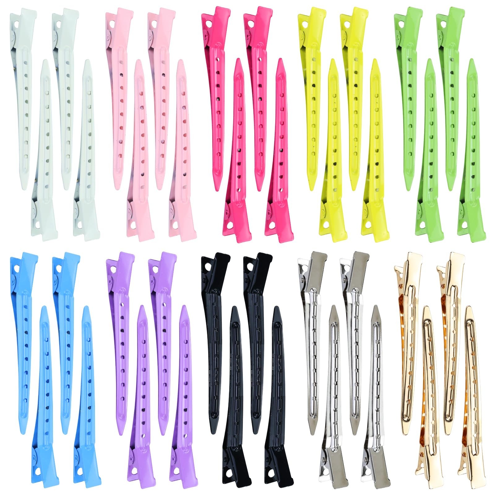 40 Pieces 9cm/3.5″ Metal Hair Salon Alligator Hair Styling Clips with Holes D